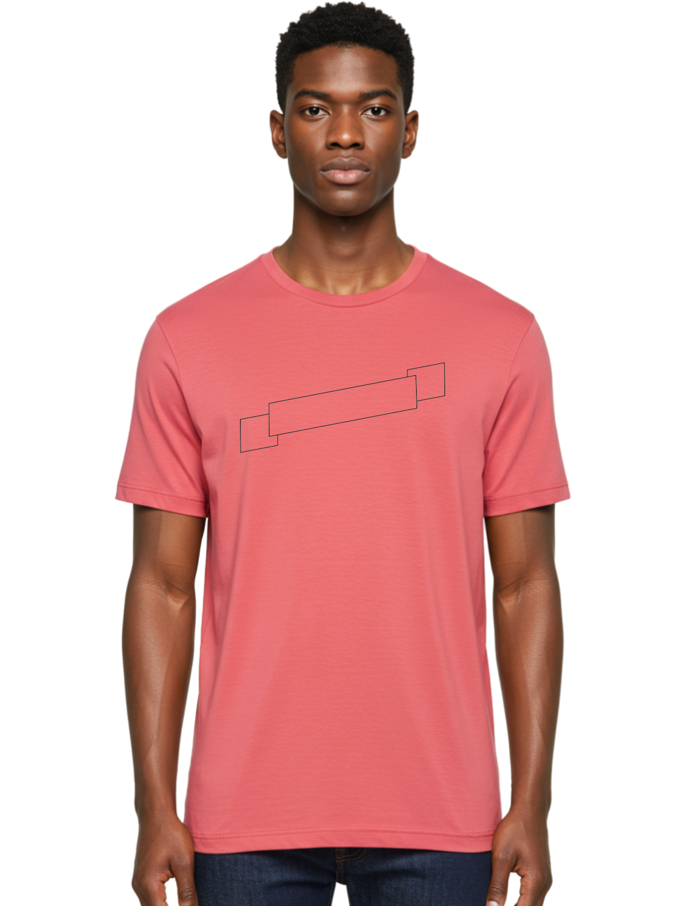 Linked-Rectangles Men'S Graphic Tee, 100% Cotton, Comfortable Casual Summer Wear, Machine Washable, Geometric Shapes, Rectangles, Connected Lines, Minimalist Design, Abstract Art, Simple Figures, Black Outline -  Aaa190