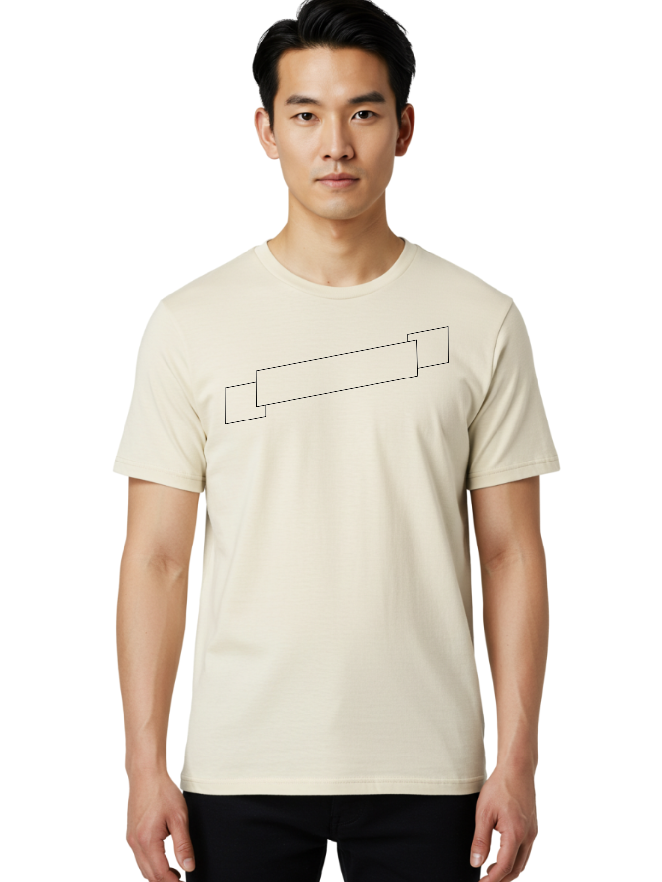 Linked-Rectangles Men'S Graphic Tee, 100% Cotton, Comfortable Casual Summer Wear, Machine Washable, Geometric Shapes, Rectangles, Connected Lines, Minimalist Design, Abstract Art, Simple Figures, Black Outline -  Aaa190