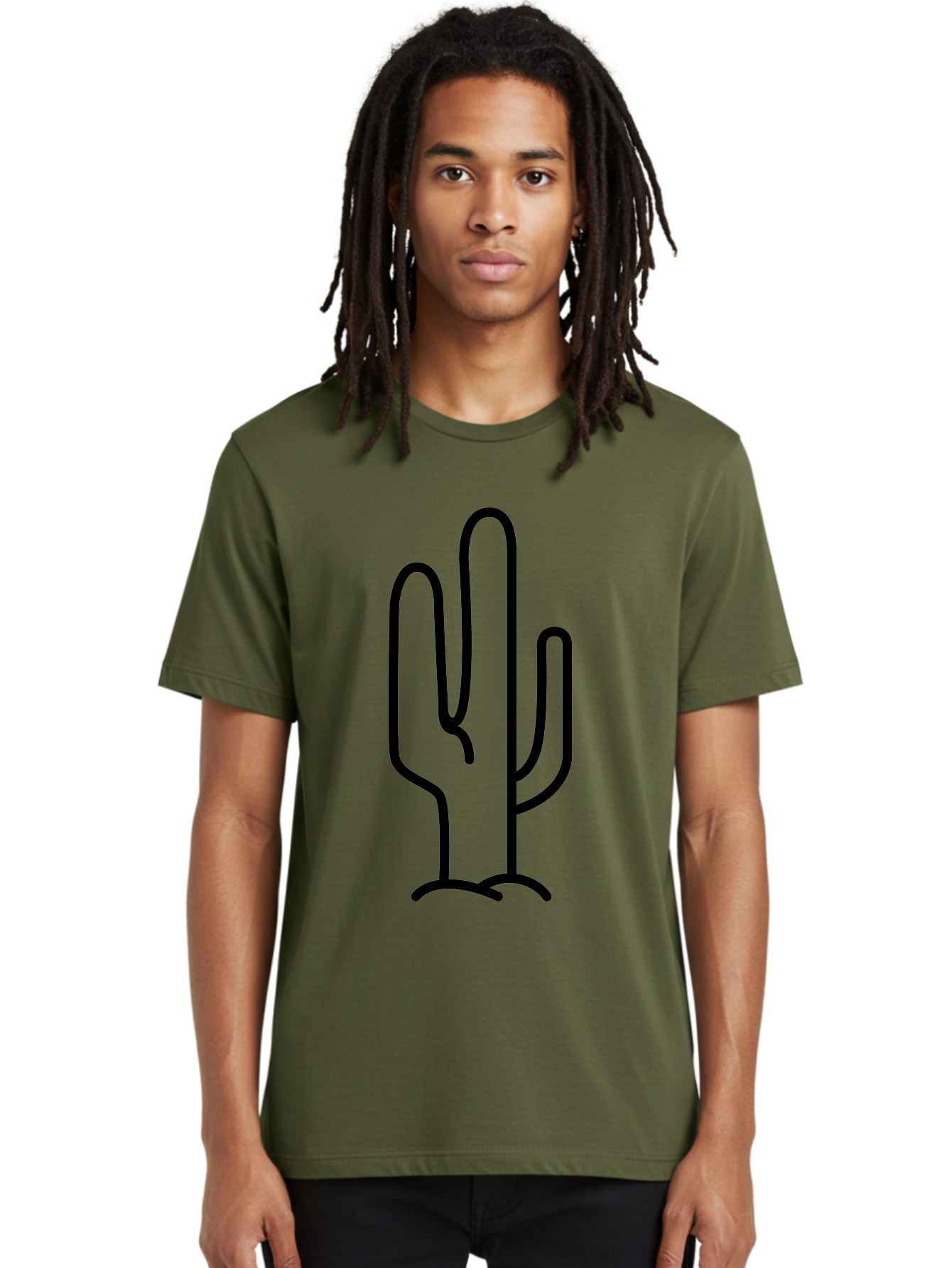 Middle-Finger-Cactus Men'S Graphic Tee, 100% Cotton, Comfortable Casual Summer Wear, Machine Washable, Simple Cactus Drawing, Minimalist Design, Black Outline, Desert Flora, Succulent Plant, Prickly Pear, Cartoon Style, Modern Art -  Aaa194