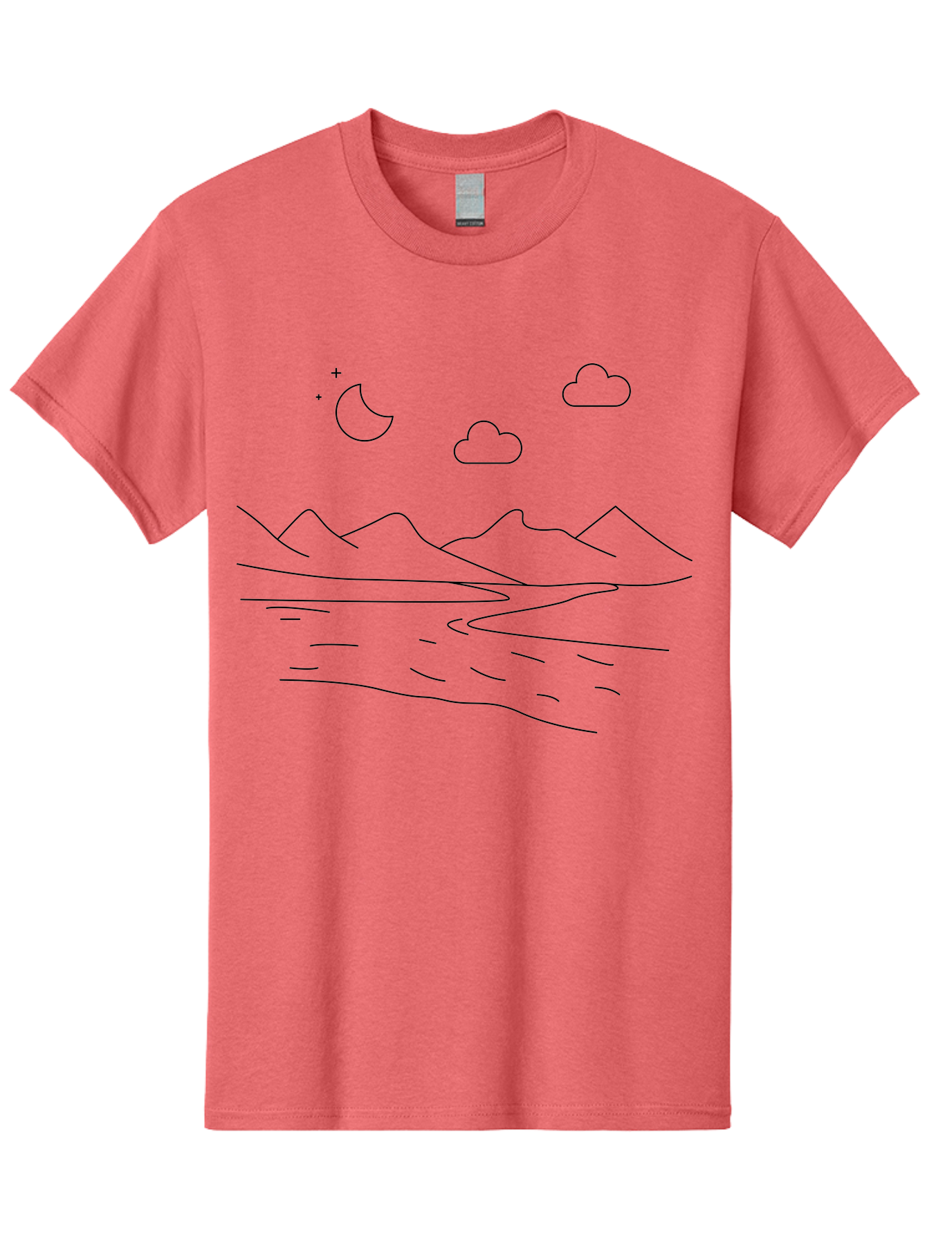 Moon-Stars-And-Clouds Men'S Graphic Tee, 100% Cotton, Comfortable Casual Summer Wear, Machine Washable, Moon And Stars, Serene Landscape, Majestic Mountains, Calm Water, Peaceful Atmosphere, Minimalist Design, Simple Art -  Aaa195