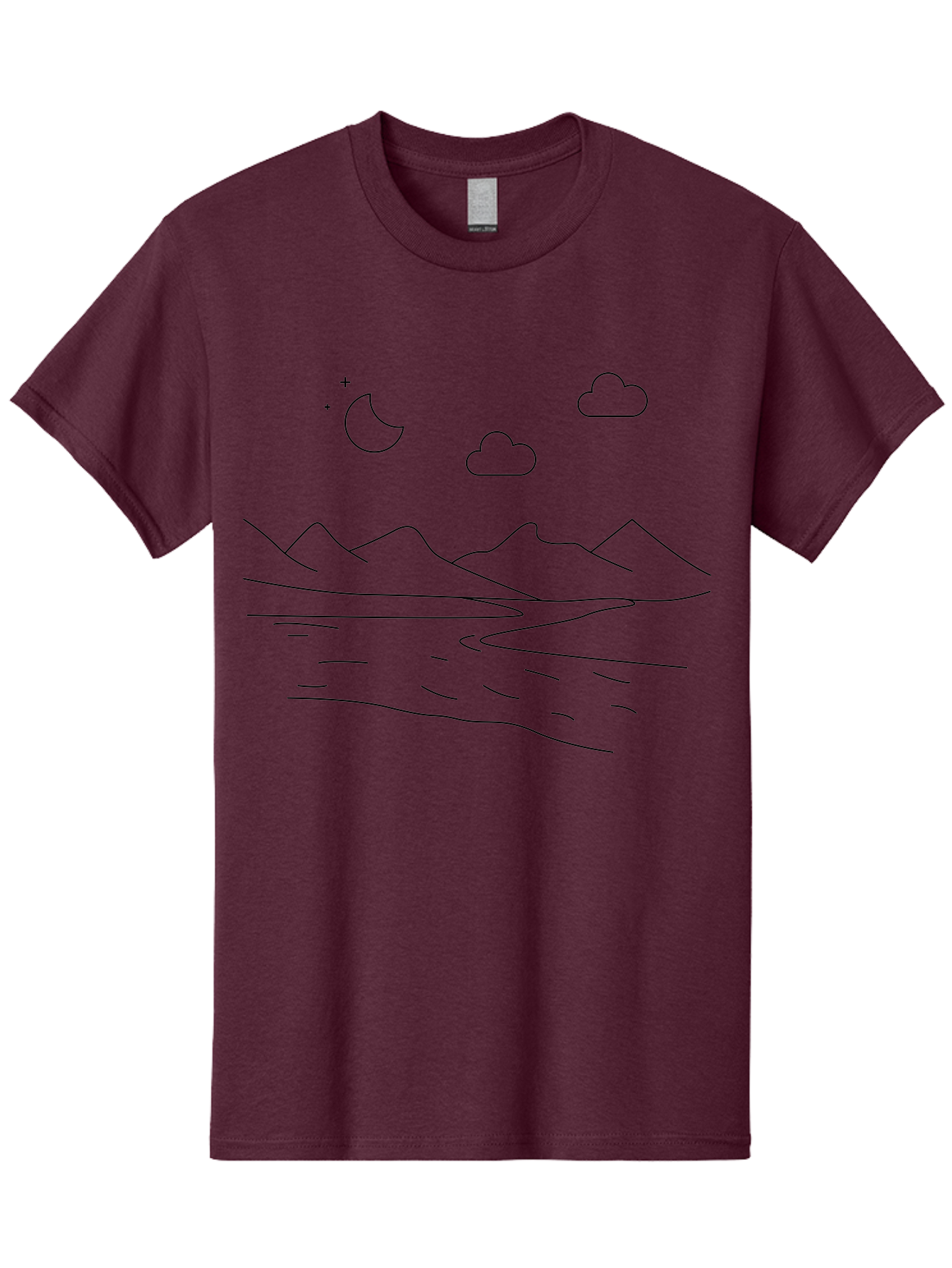 Moon-Stars-And-Clouds Men'S Graphic Tee, 100% Cotton, Comfortable Casual Summer Wear, Machine Washable, Moon And Stars, Serene Landscape, Majestic Mountains, Calm Water, Peaceful Atmosphere, Minimalist Design, Simple Art -  Aaa195