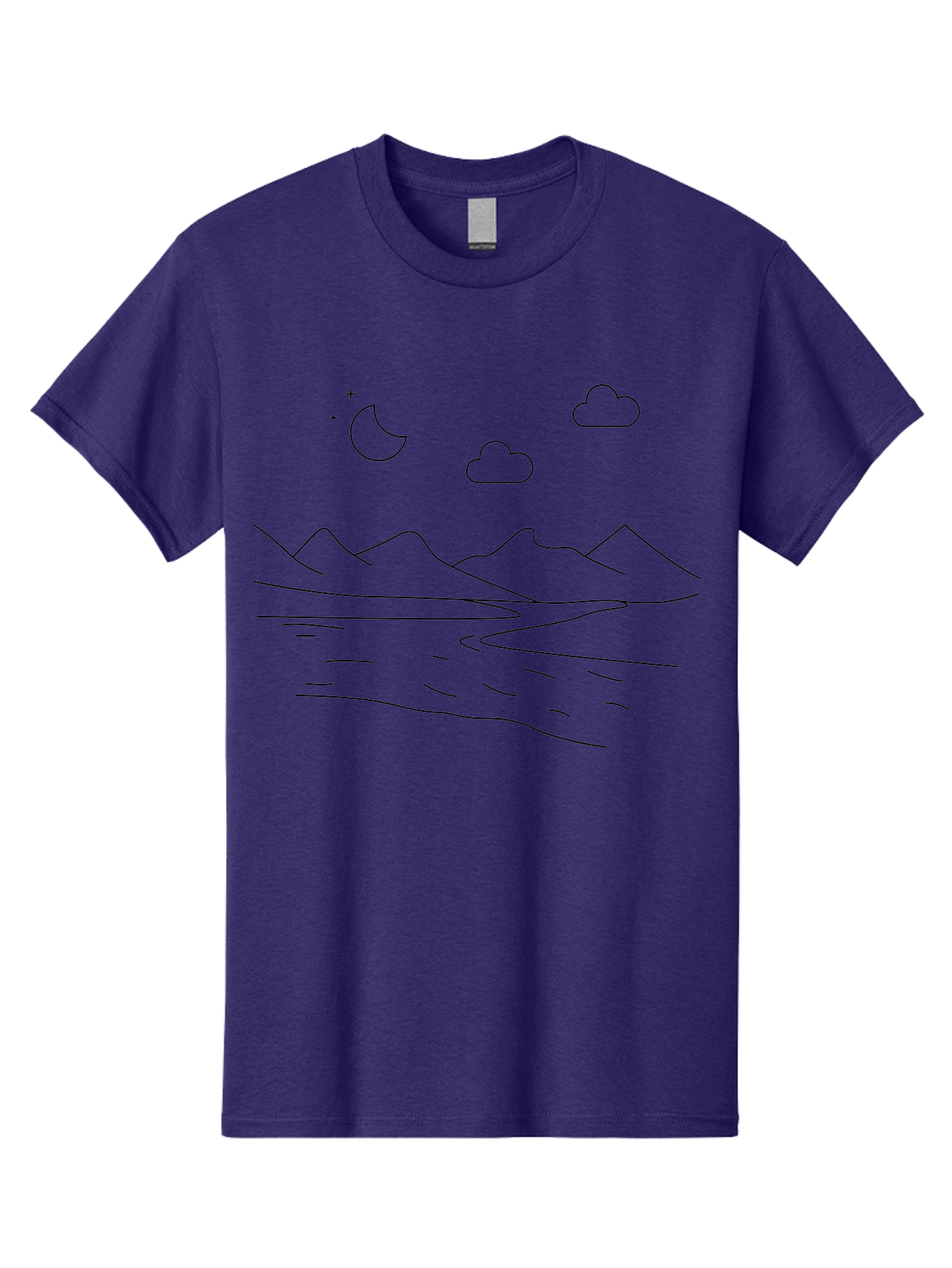 Moon-Stars-And-Clouds Men'S Graphic Tee, 100% Cotton, Comfortable Casual Summer Wear, Machine Washable, Moon And Stars, Serene Landscape, Majestic Mountains, Calm Water, Peaceful Atmosphere, Minimalist Design, Simple Art -  Aaa195