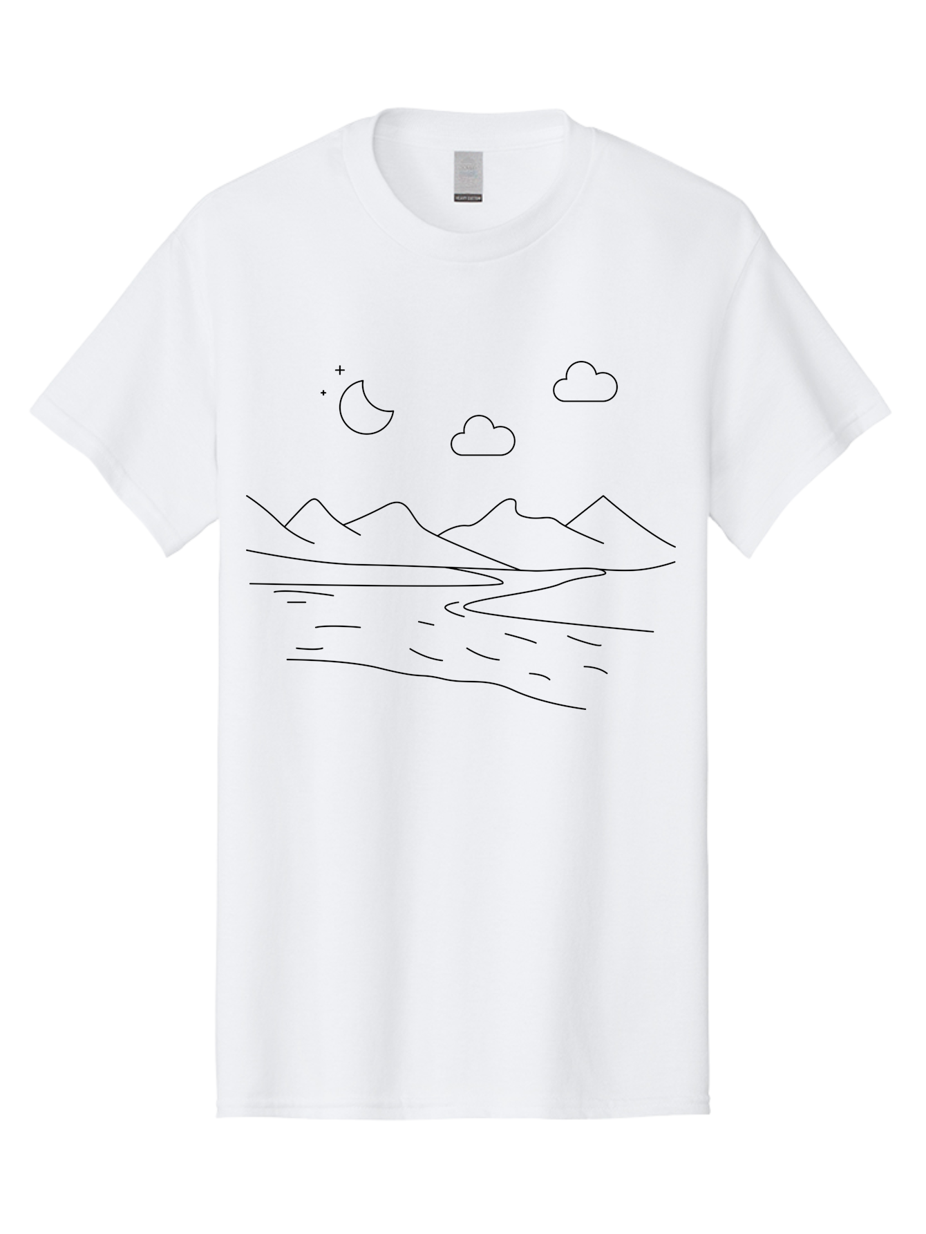 Moon-Stars-And-Clouds Men'S Graphic Tee, 100% Cotton, Comfortable Casual Summer Wear, Machine Washable, Moon And Stars, Serene Landscape, Majestic Mountains, Calm Water, Peaceful Atmosphere, Minimalist Design, Simple Art -  Aaa195