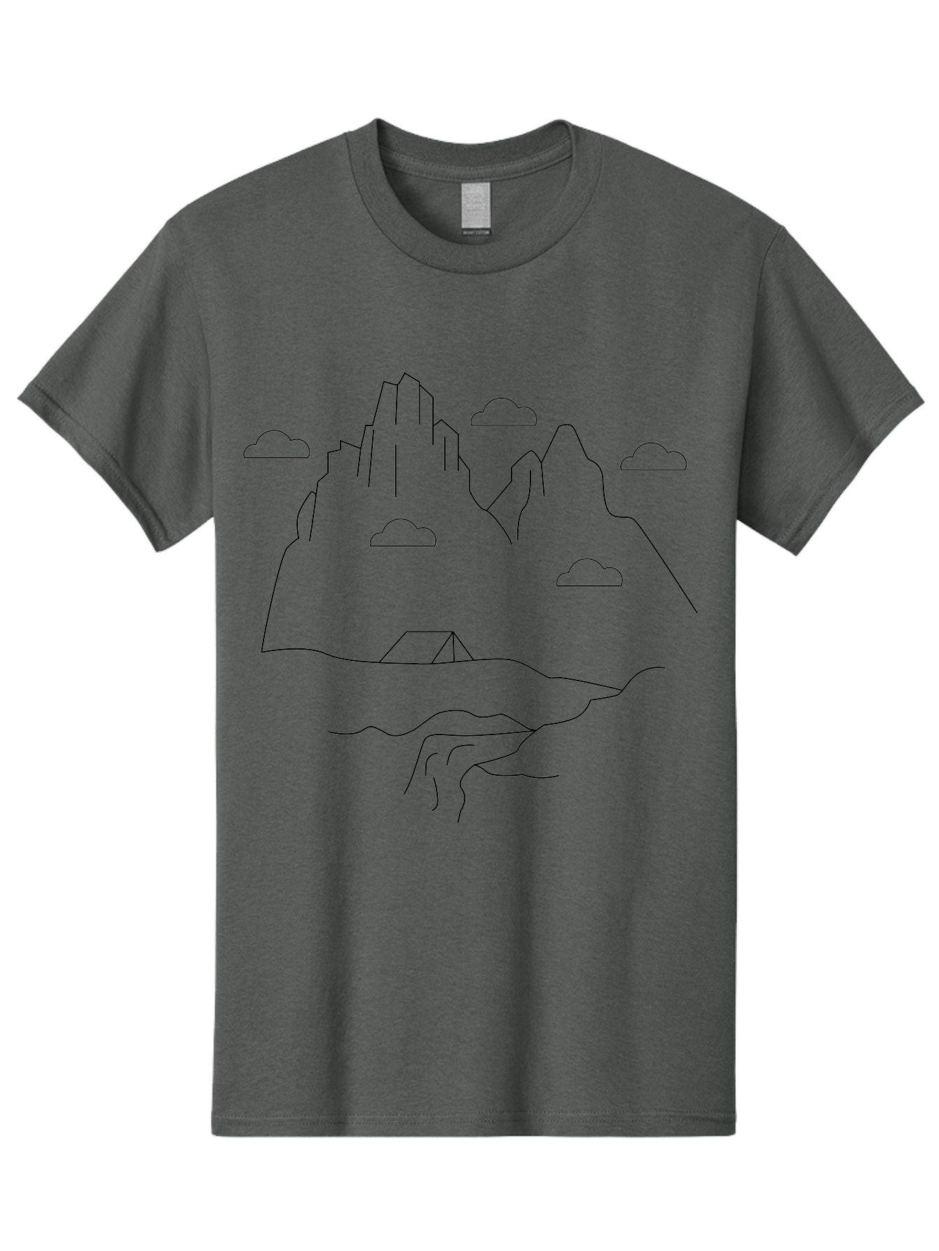 Mountain-Landscape-1 Men'S Graphic Tee, 100% Cotton, Comfortable Casual Summer Wear, Machine Washable, Mountain Peaks, Serene Landscape, Simple Illustration, Minimalist Art, Camping Tent, Outdoor Scenery, Rocky Terrain, Cloudy Sky, -  Aaa196