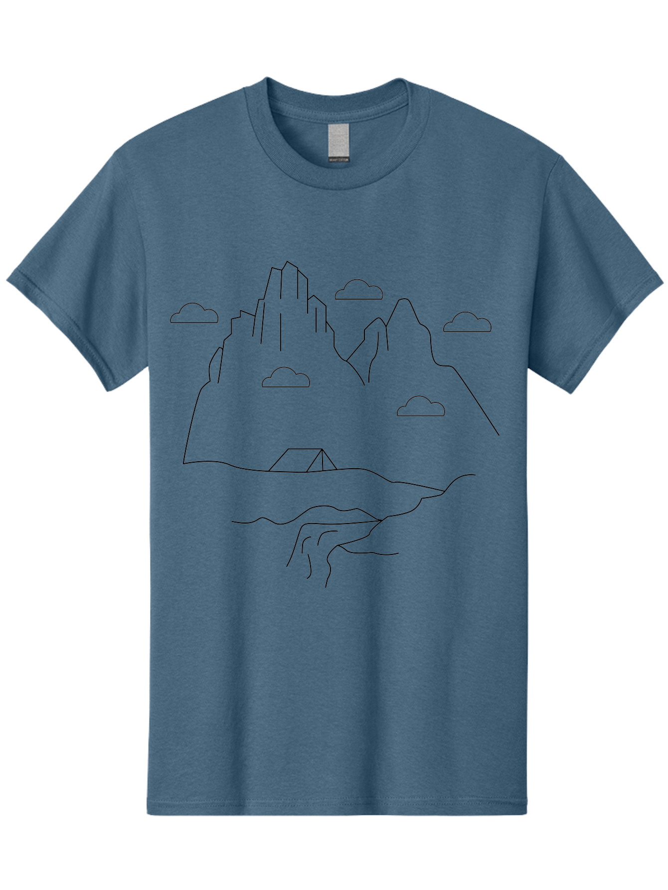 Mountain-Landscape-1 Men'S Graphic Tee, 100% Cotton, Comfortable Casual Summer Wear, Machine Washable, Mountain Peaks, Serene Landscape, Simple Illustration, Minimalist Art, Camping Tent, Outdoor Scenery, Rocky Terrain, Cloudy Sky, -  Aaa196