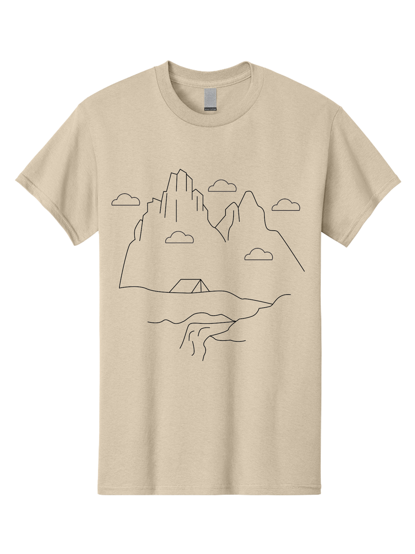 Mountain-Landscape-1 Men'S Graphic Tee, 100% Cotton, Comfortable Casual Summer Wear, Machine Washable, Mountain Peaks, Serene Landscape, Simple Illustration, Minimalist Art, Camping Tent, Outdoor Scenery, Rocky Terrain, Cloudy Sky, -  Aaa196