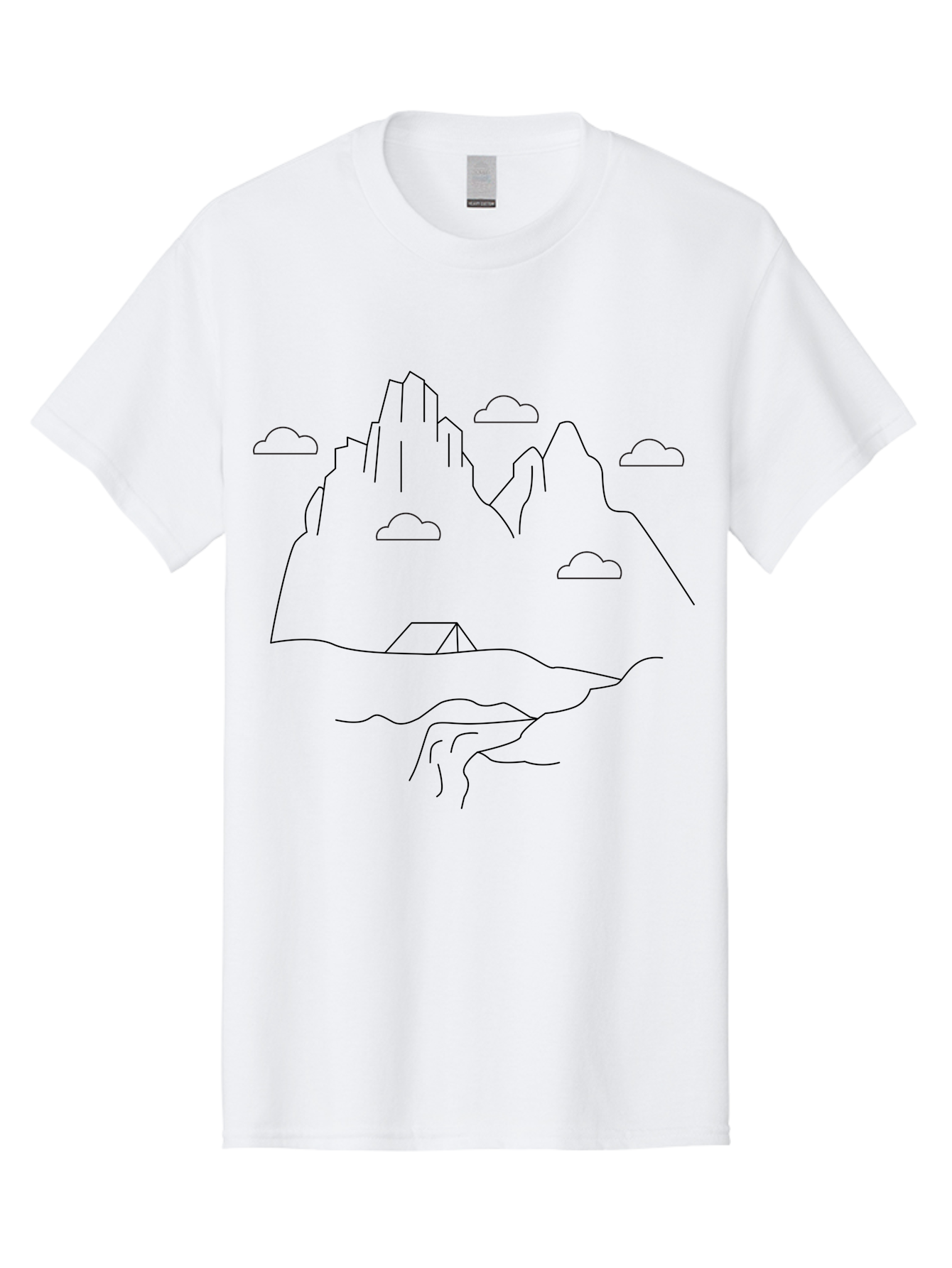 Mountain-Landscape-1 Men'S Graphic Tee, 100% Cotton, Comfortable Casual Summer Wear, Machine Washable, Mountain Peaks, Serene Landscape, Simple Illustration, Minimalist Art, Camping Tent, Outdoor Scenery, Rocky Terrain, Cloudy Sky, -  Aaa196