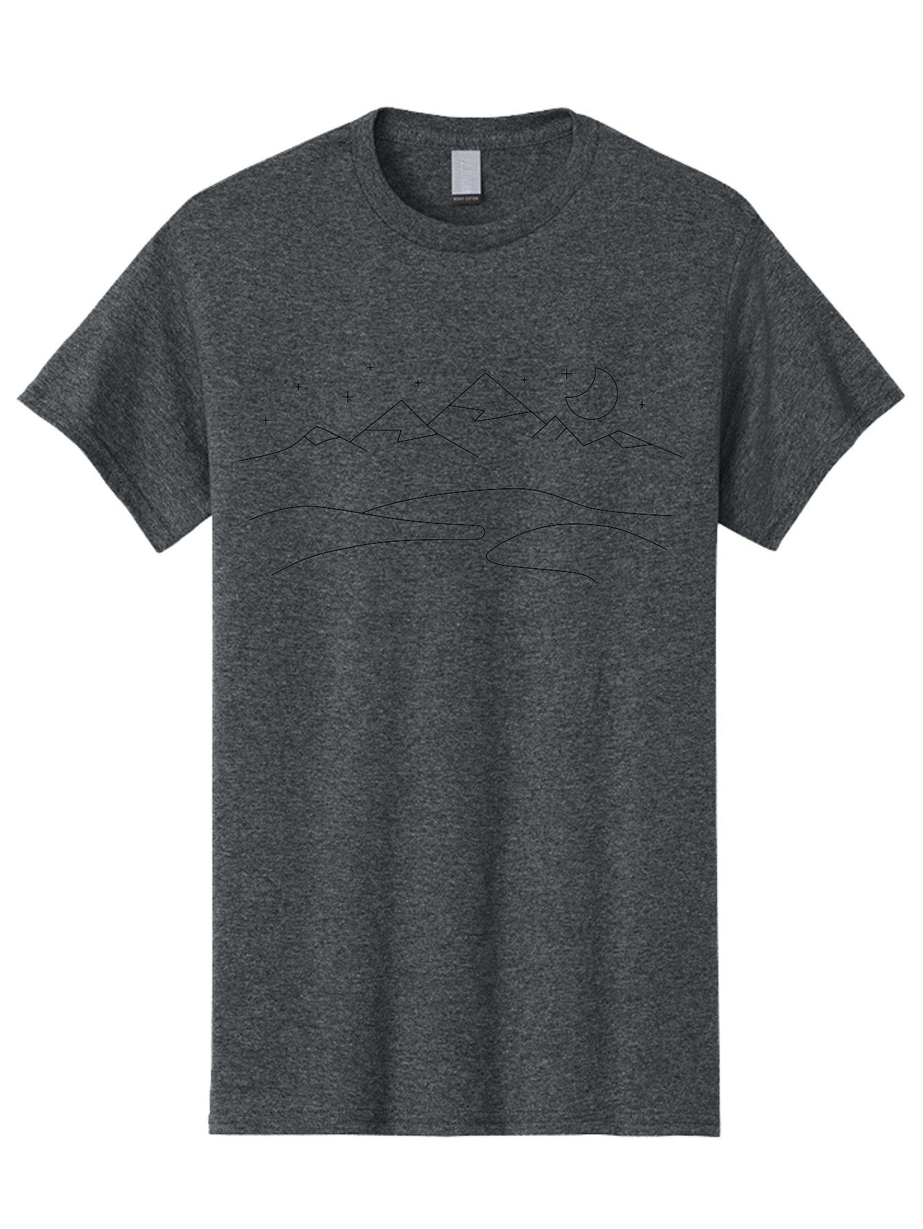Mountain-Landscape-2 Men'S Graphic Tee, 100% Cotton, Comfortable Casual Summer Wear, Machine Washable, Mountain Range, Night Sky, Crescent Moon, Stars, Minimalist Design, Simple Art, Line Drawing, Peaceful Landscape, Serene Atmosphere -  Aaa197
