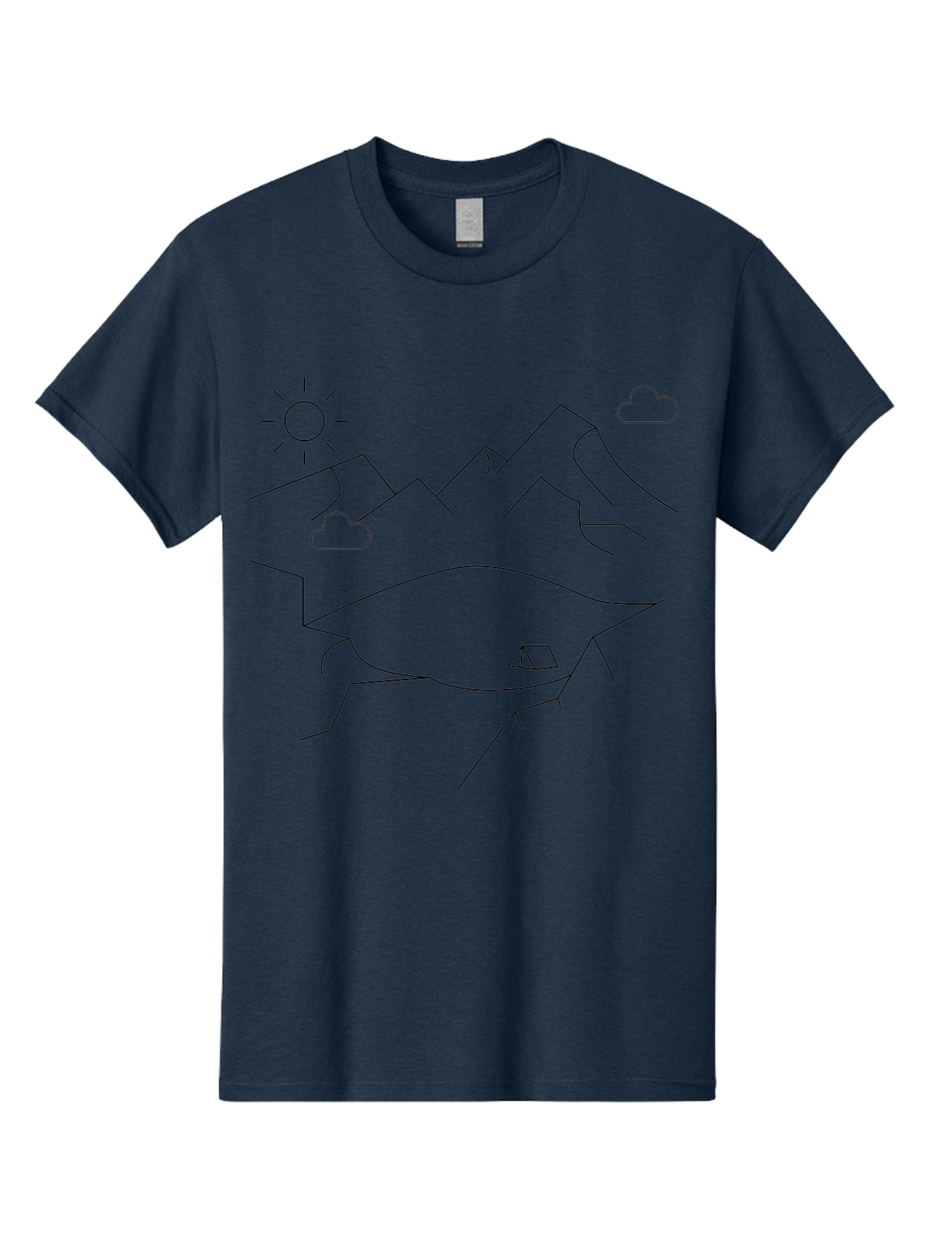 Mountain-Landscape Men'S Graphic Tee, 100% Cotton, Comfortable Casual Summer Wear, Machine Washable, Outdoor Adventure, Nature Escape, Mountains, Tent, Simple Drawing, Serene Landscape, Camping, Scenic View -  Aaa198