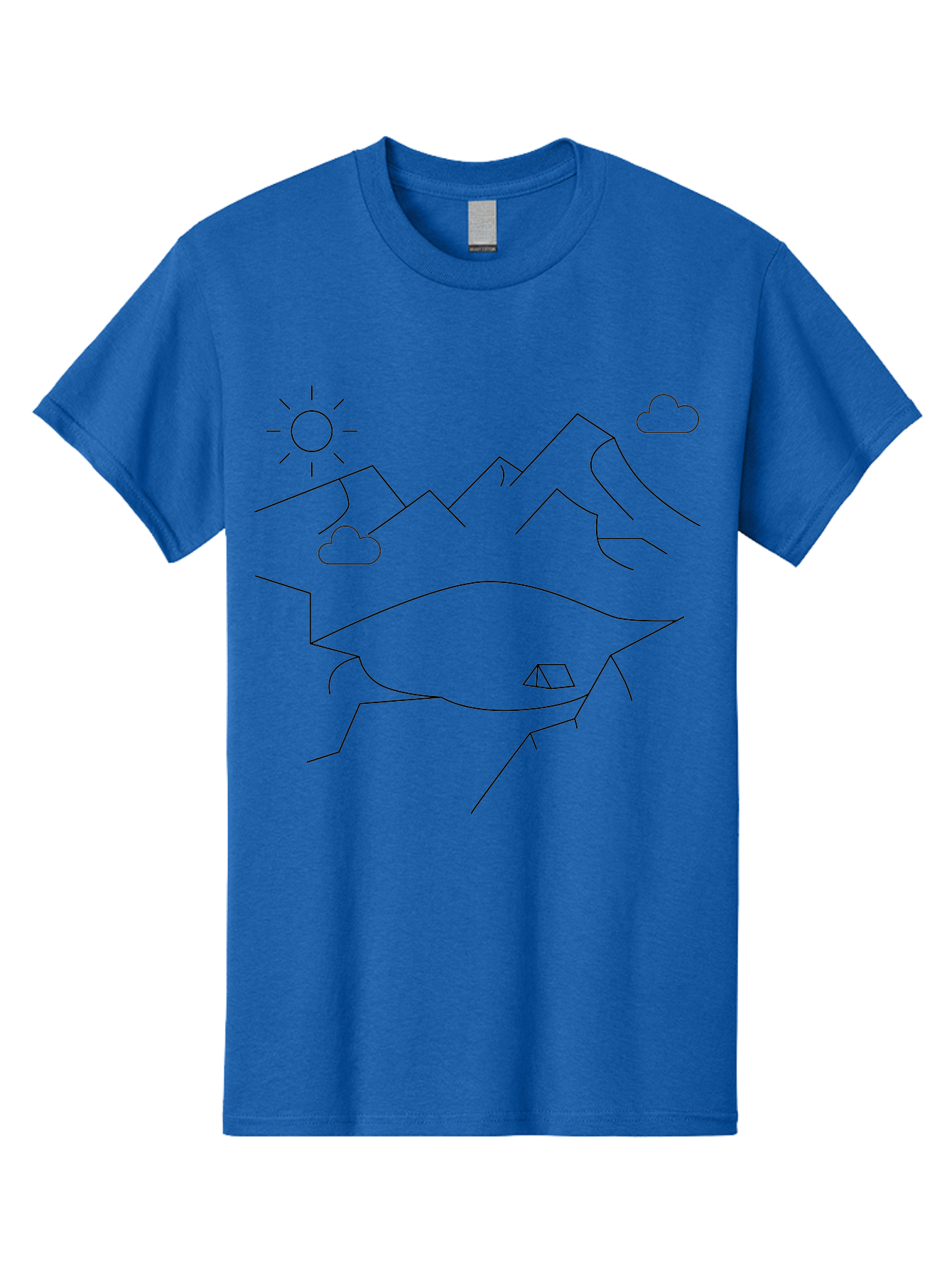 Mountain-Landscape Men'S Graphic Tee, 100% Cotton, Comfortable Casual Summer Wear, Machine Washable, Outdoor Adventure, Nature Escape, Mountains, Tent, Simple Drawing, Serene Landscape, Camping, Scenic View -  Aaa198