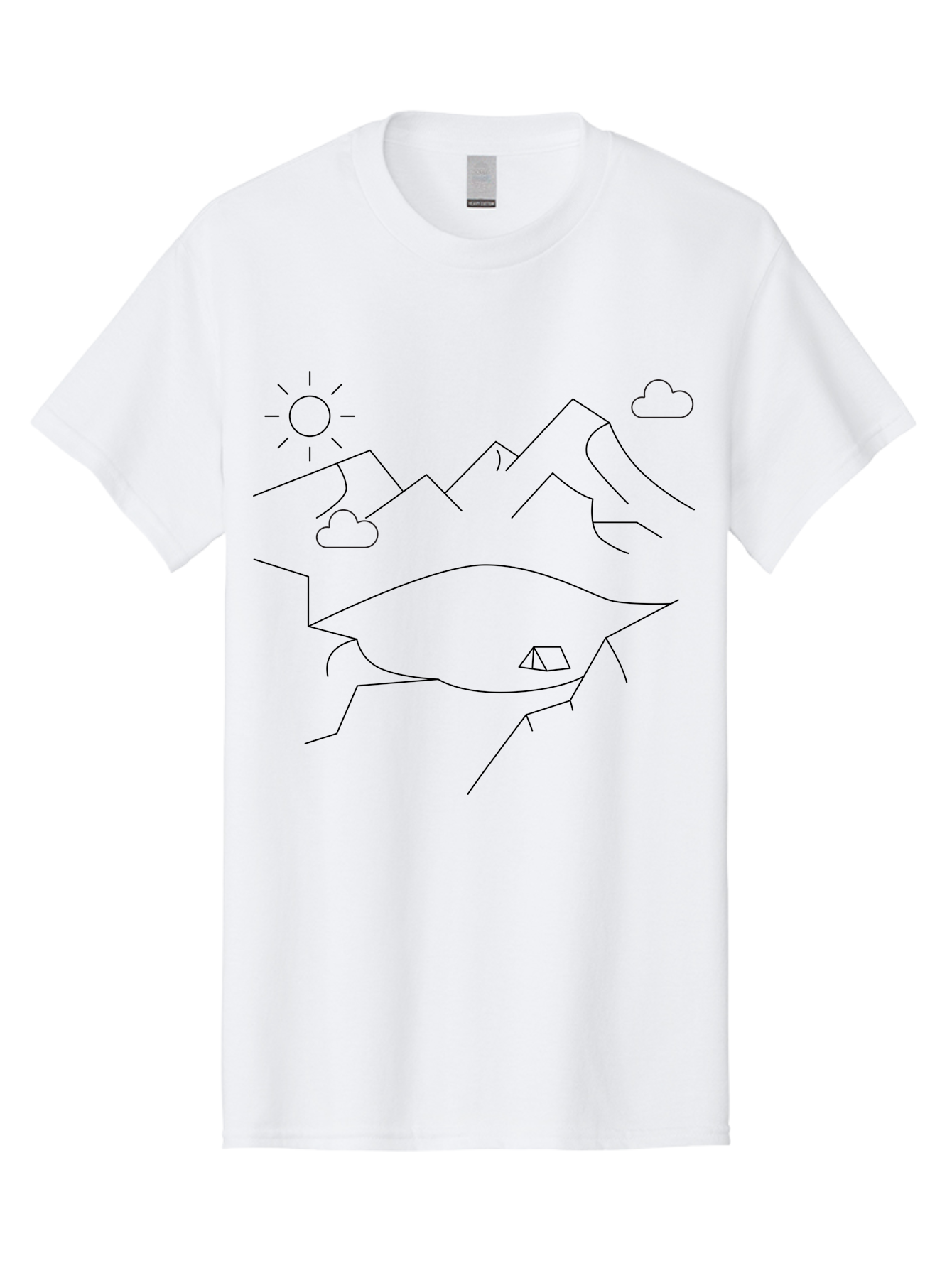 Mountain-Landscape Men'S Graphic Tee, 100% Cotton, Comfortable Casual Summer Wear, Machine Washable, Outdoor Adventure, Nature Escape, Mountains, Tent, Simple Drawing, Serene Landscape, Camping, Scenic View -  Aaa198