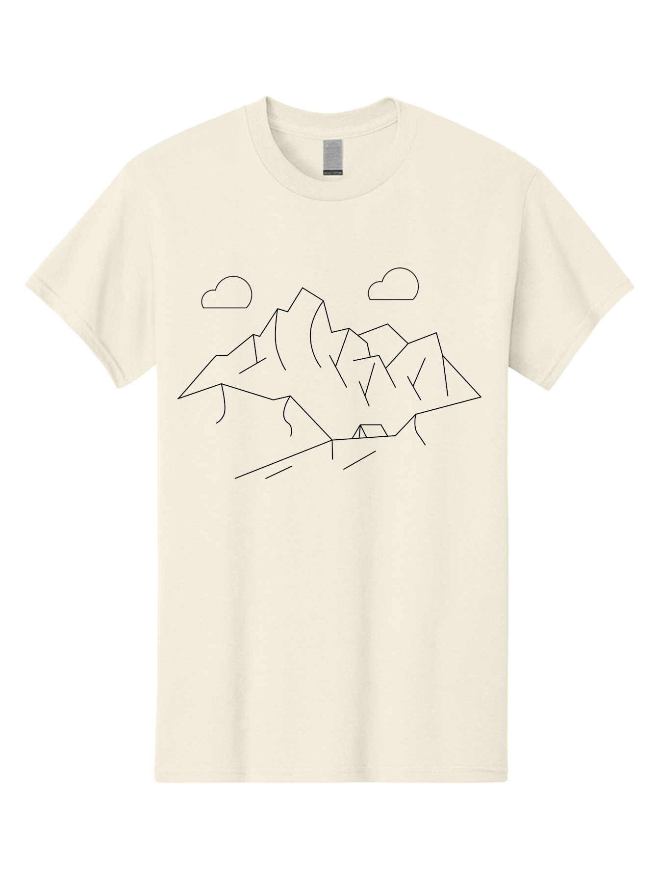 Mountain-Range Men'S Graphic Tee, 100% Cotton, Comfortable Casual Summer Wear, Machine Washable, Mountain Landscape, Simple Line Art, Minimalist Design, Clouds, Outdoor Scenery, Natural Beauty, Serene Atmosphere, Modern Illustrations, -  Aaa199