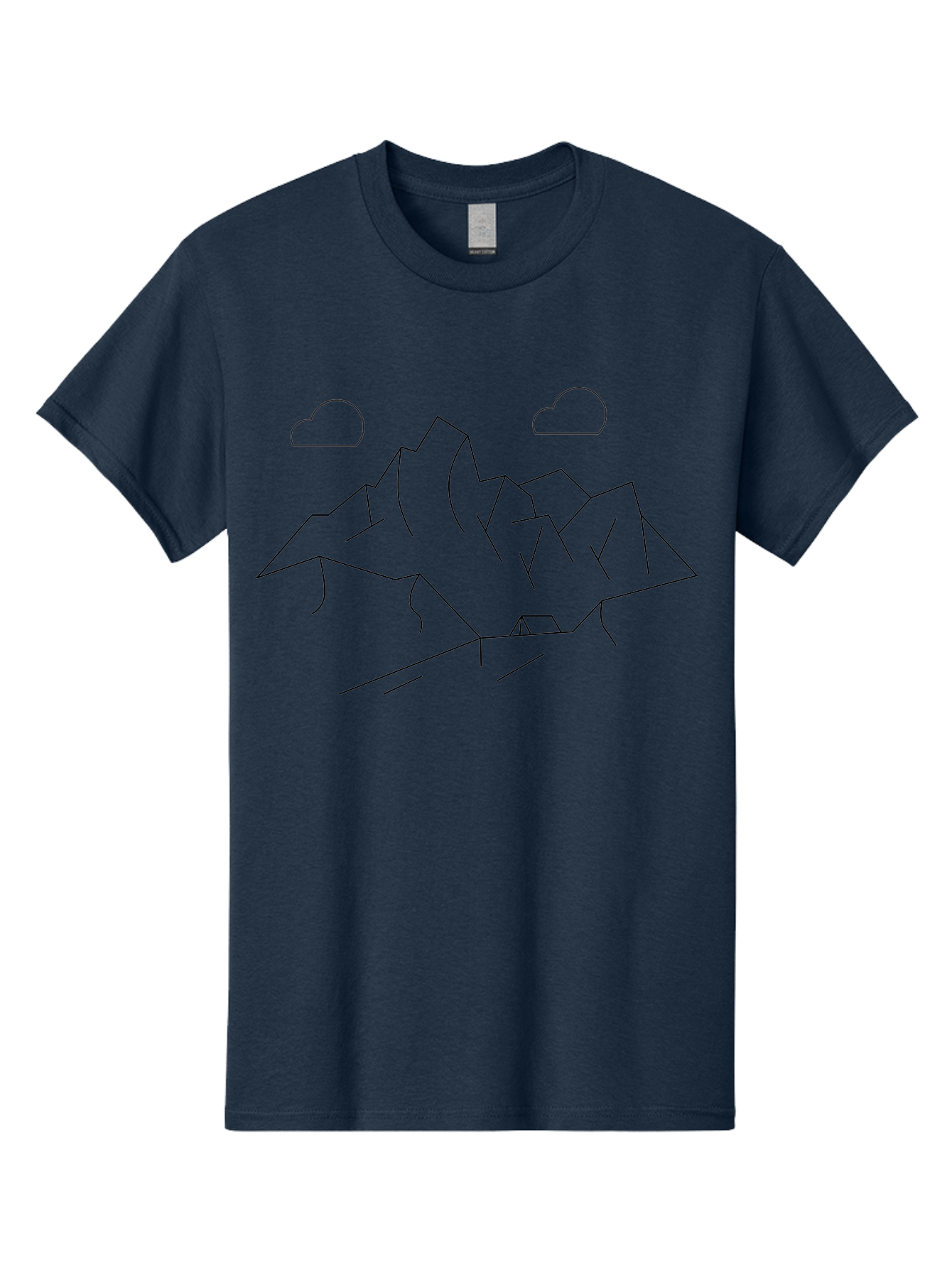 mountain landscape, simple line art, minimalist design, clouds, outdoor scenery, natural beauty, serene atmosphere, modern illustrations, abstract art