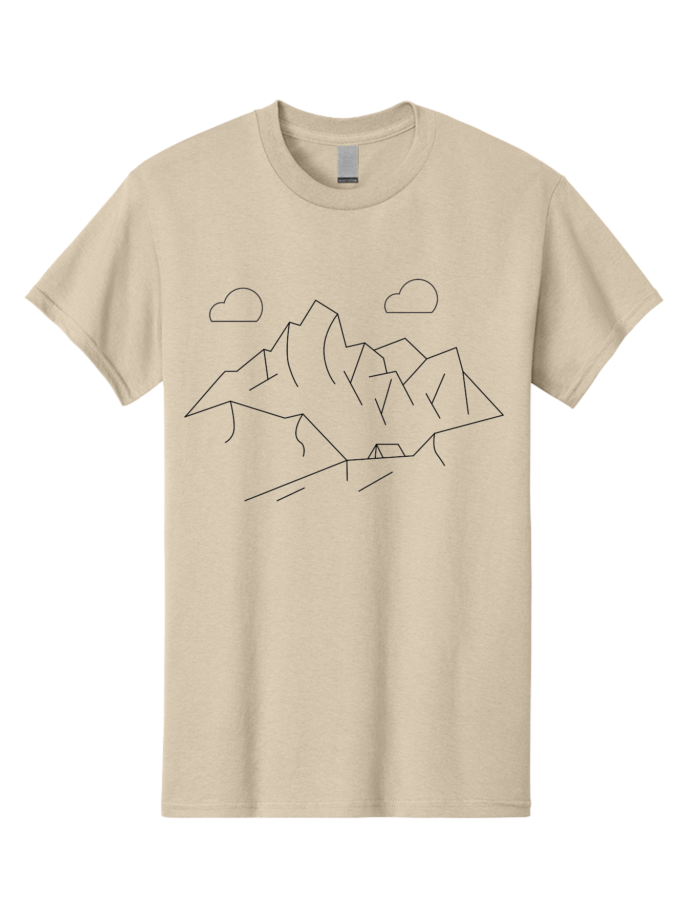Mountain-Range Men'S Graphic Tee, 100% Cotton, Comfortable Casual Summer Wear, Machine Washable, Mountain Landscape, Simple Line Art, Minimalist Design, Clouds, Outdoor Scenery, Natural Beauty, Serene Atmosphere, Modern Illustrations, -  Aaa199