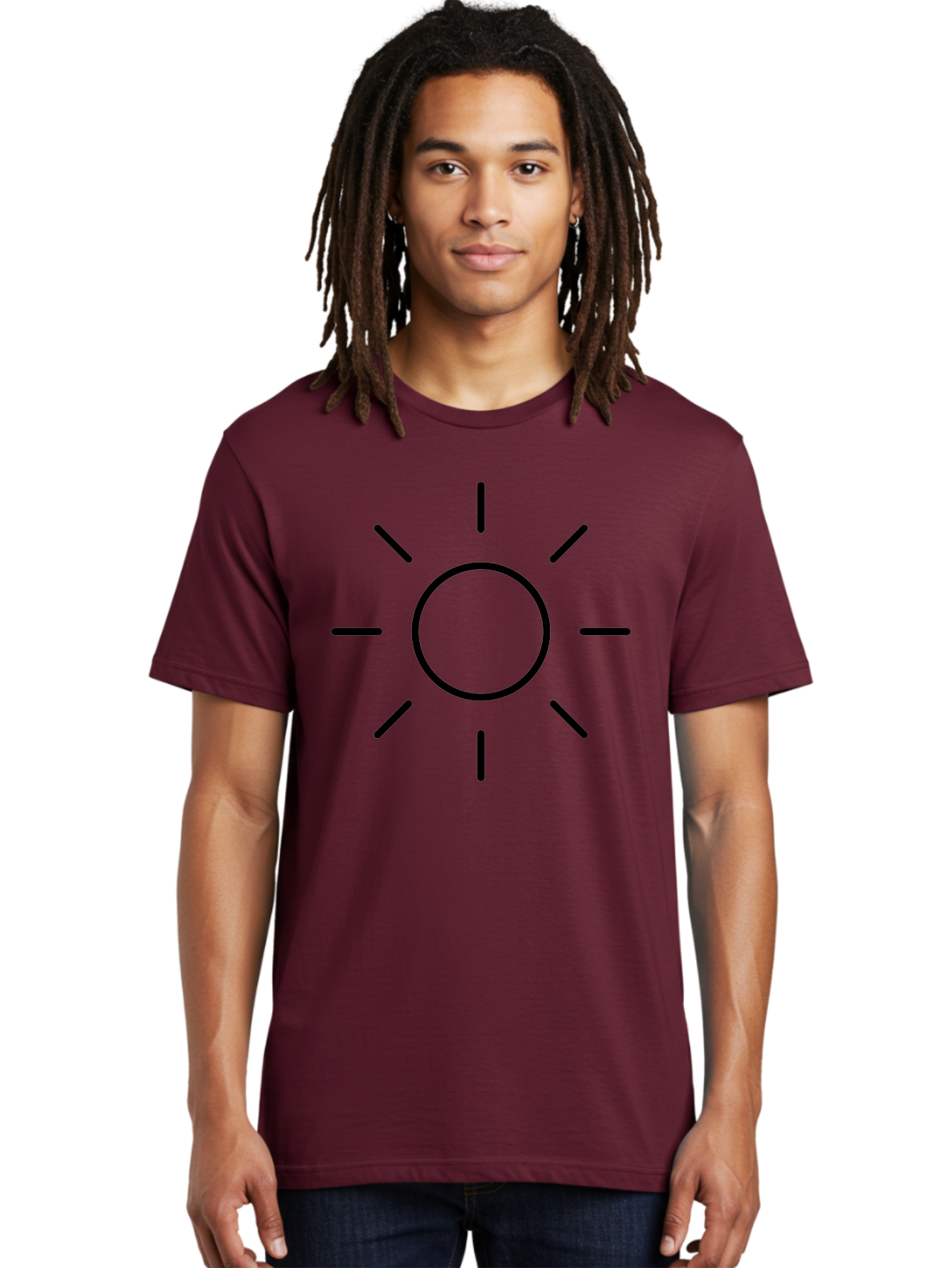 Sun-Symbol Men'S Graphic Tee, 100% Cotton, Comfortable Casual Summer Wear, Machine Washable, Sun Symbol, Simple Design, Minimalist Icon, Black Outline, Sun Illustration, Weather Symbol, Sunshine Graphic -  Aaa207