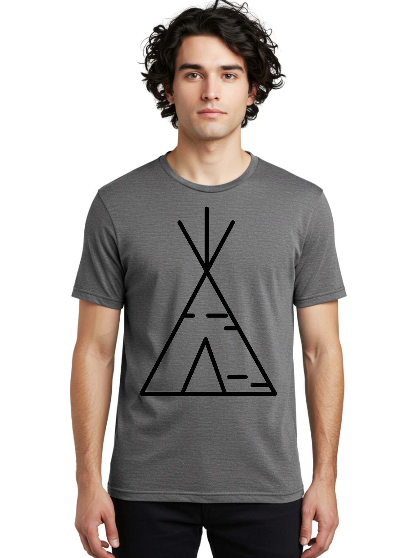 Tent-2 Men'S Graphic Tee, 100% Cotton, Comfortable Casual Summer Wear, Machine Washable, Teepee Icon, Camping Symbol, Minimalist Design, Tribal Inspiration, Simple Lines, Geometric Shape, Outdoor Adventure, Black Outline -  Aaa212