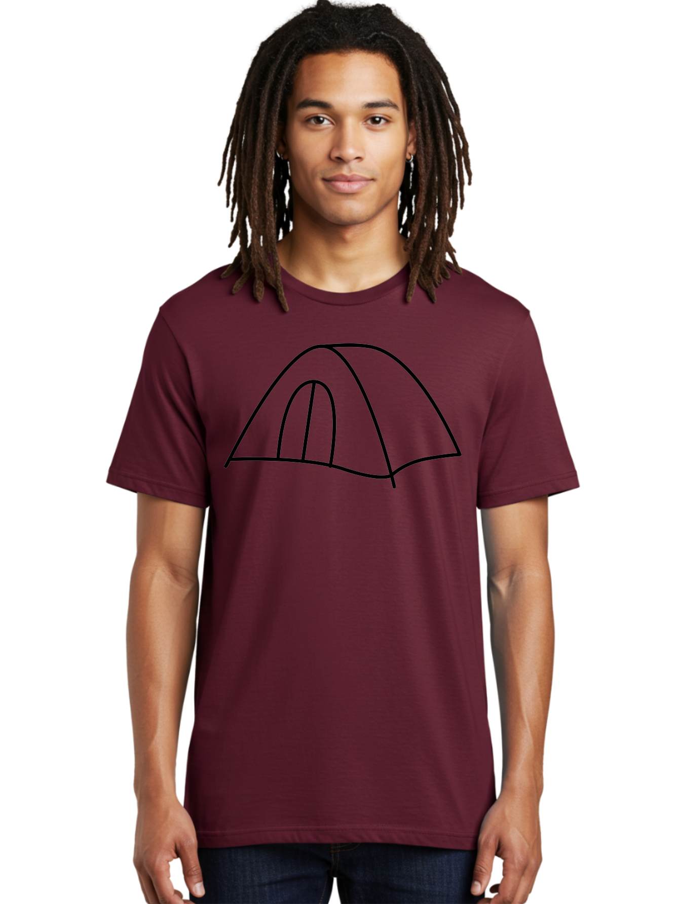 Tent-3 Men'S Graphic Tee, 100% Cotton, Comfortable Casual Summer Wear, Machine Washable, Simple Tent, Camping, Outdoor Adventure, Minimalist Design, Simple Lines, Black Outline, Shelter, Wilderness, Travel, Outdoor Recreation, -  Aaa213