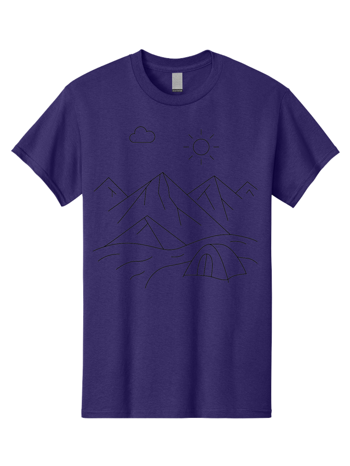 Tent-And-Mountain Men'S Graphic Tee, 100% Cotton, Comfortable Casual Summer Wear, Machine Washable, Mountain Landscape, Simple Line Art, Serene Atmosphere, Tent, Sun, Cloud, Minimalist Design, Outdoor Scenery, Natural Beauty, Camping -  Aaa215