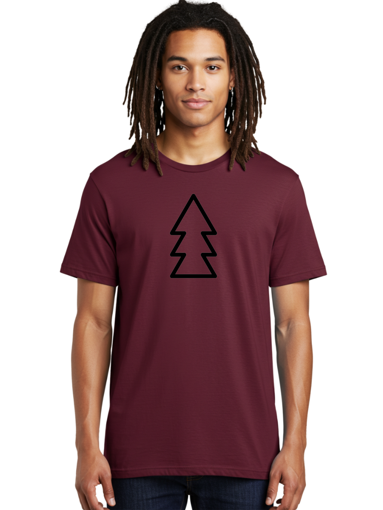 Tree-Logo Men'S Graphic Tee, 100% Cotton, Comfortable Casual Summer Wear, Machine Washable, Christmas Tree, Festive Symbol, Holiday Icon, Simple Design, Minimalist Art, Black Outline, Winter Theme -  Aaa222