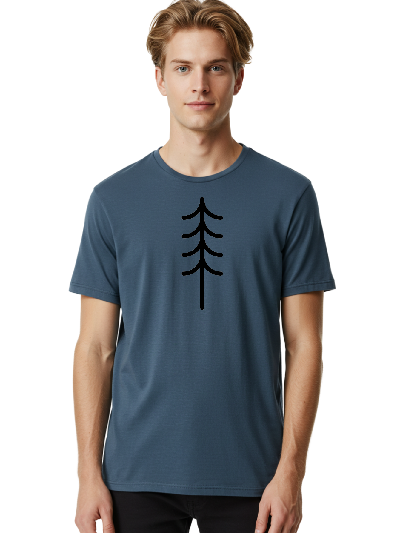 Tree-Silhouette Men'S Graphic Tee, 100% Cotton, Comfortable Casual Summer Wear, Machine Washable, Tree Silhouette, Black Tree, Minimalist Design, Simple Shape, Evergreen Tree, Stylized Tree, Forest Icon, Nature Symbol -  Aaa224