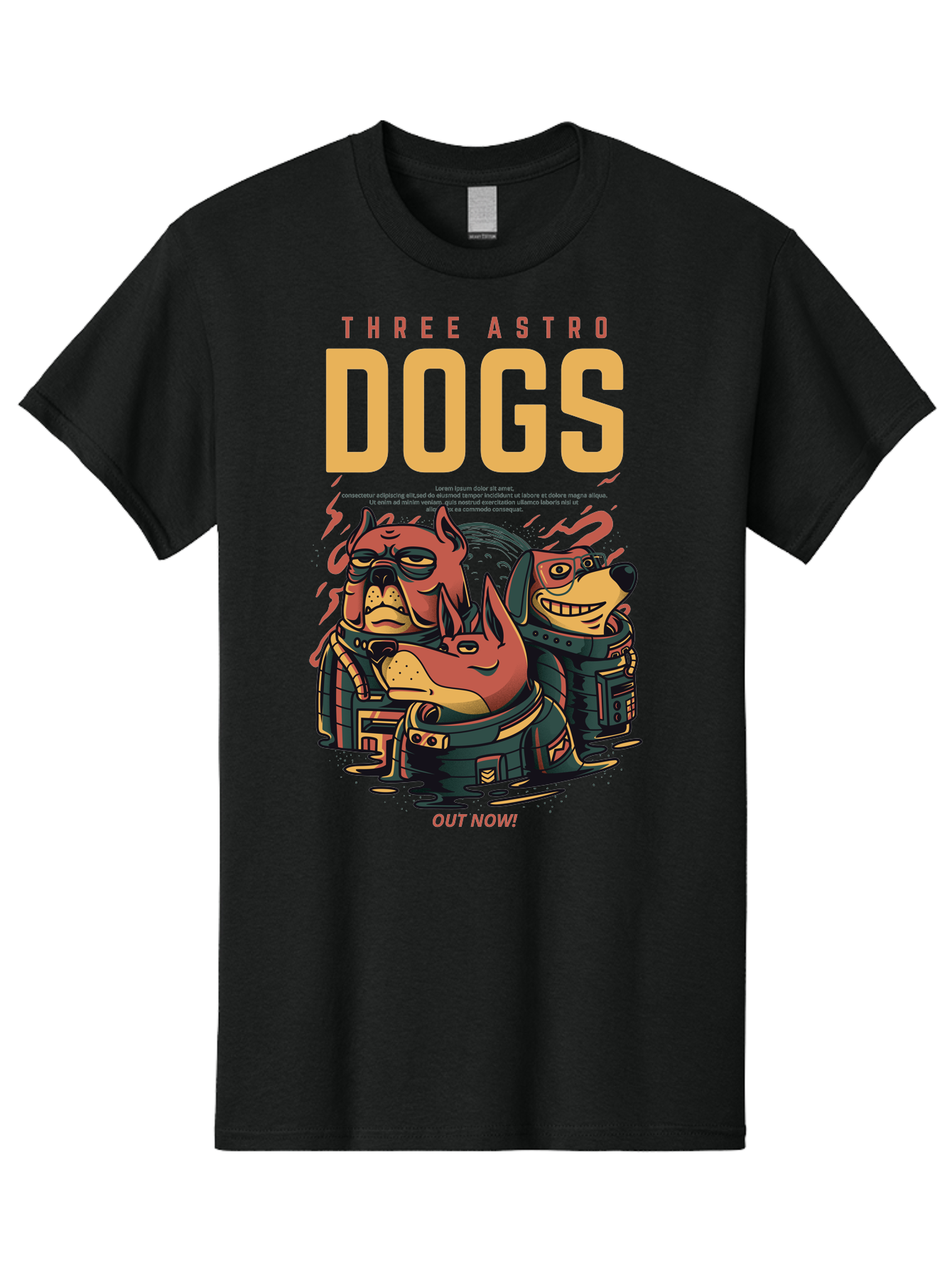 Three-Astronaut-Dogs Men'S Graphic Tee, 100% Cotton, Comfortable Casual Summer Wear, Machine Washable, Astronaut Dogs, Cartoon Characters, Space Adventure, Futuristic Artwork, Robotic Suits, Dog Illustrations, Retro-Futuristic Style, -  Aaa231