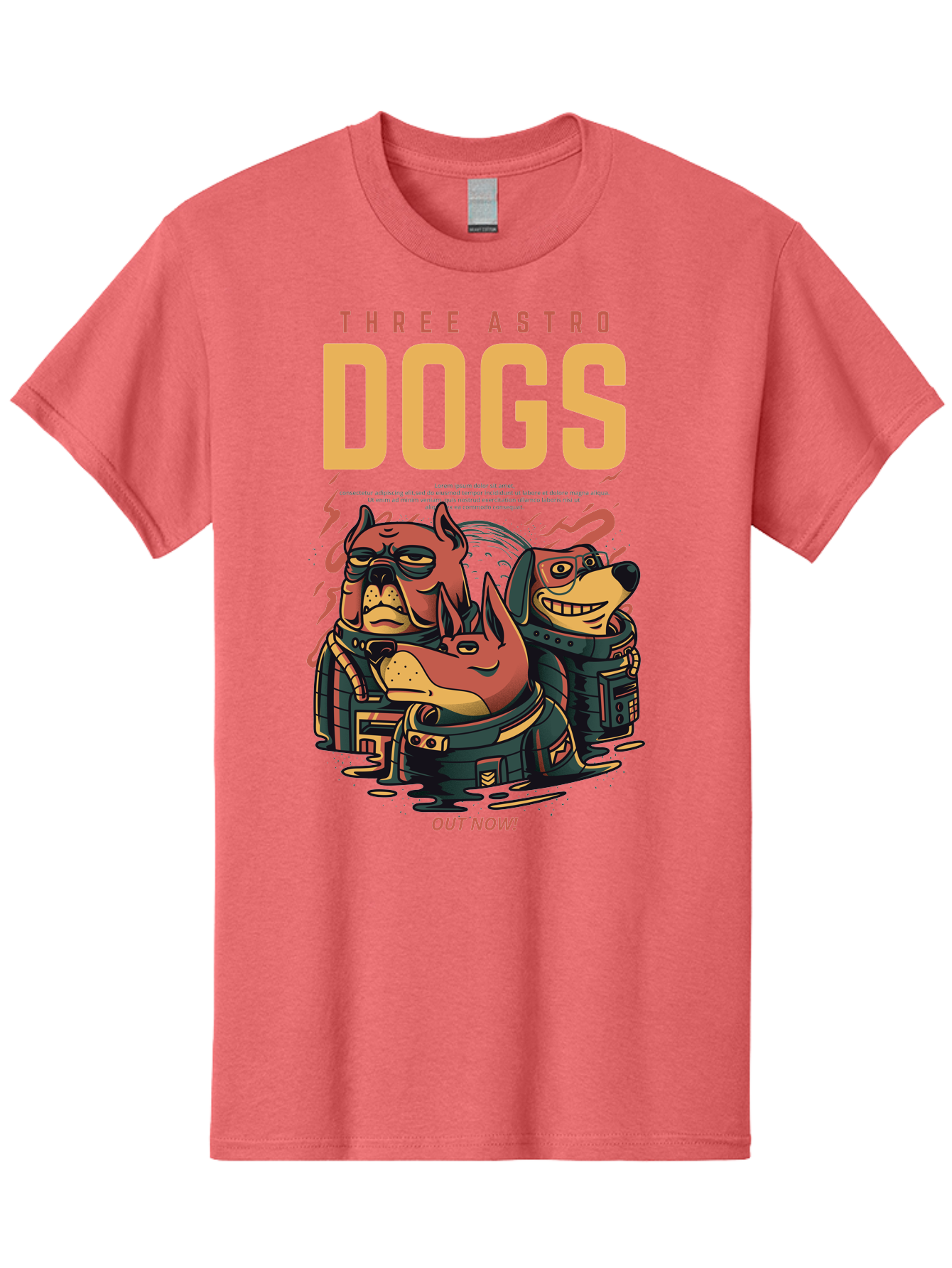 Three-Astronaut-Dogs Men'S Graphic Tee, 100% Cotton, Comfortable Casual Summer Wear, Machine Washable, Astronaut Dogs, Cartoon Characters, Space Adventure, Futuristic Artwork, Robotic Suits, Dog Illustrations, Retro-Futuristic Style, -  Aaa231
