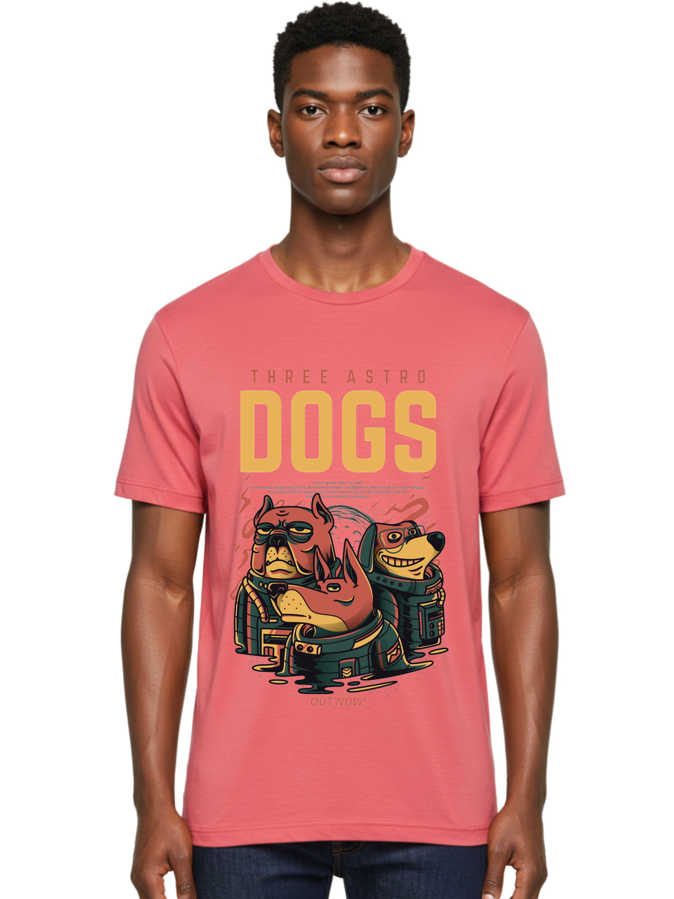 Three-Astronaut-Dogs Men'S Graphic Tee, 100% Cotton, Comfortable Casual Summer Wear, Machine Washable, Astronaut Dogs, Cartoon Characters, Space Adventure, Futuristic Artwork, Robotic Suits, Dog Illustrations, Retro-Futuristic Style, -  Aaa231