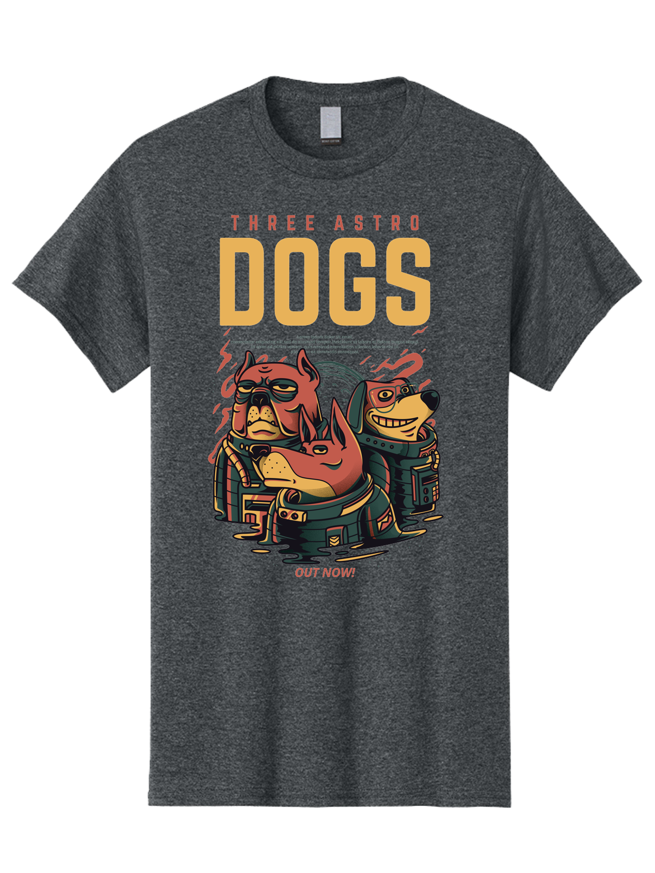 Three-Astronaut-Dogs Men'S Graphic Tee, 100% Cotton, Comfortable Casual Summer Wear, Machine Washable, Astronaut Dogs, Cartoon Characters, Space Adventure, Futuristic Artwork, Robotic Suits, Dog Illustrations, Retro-Futuristic Style, -  Aaa231