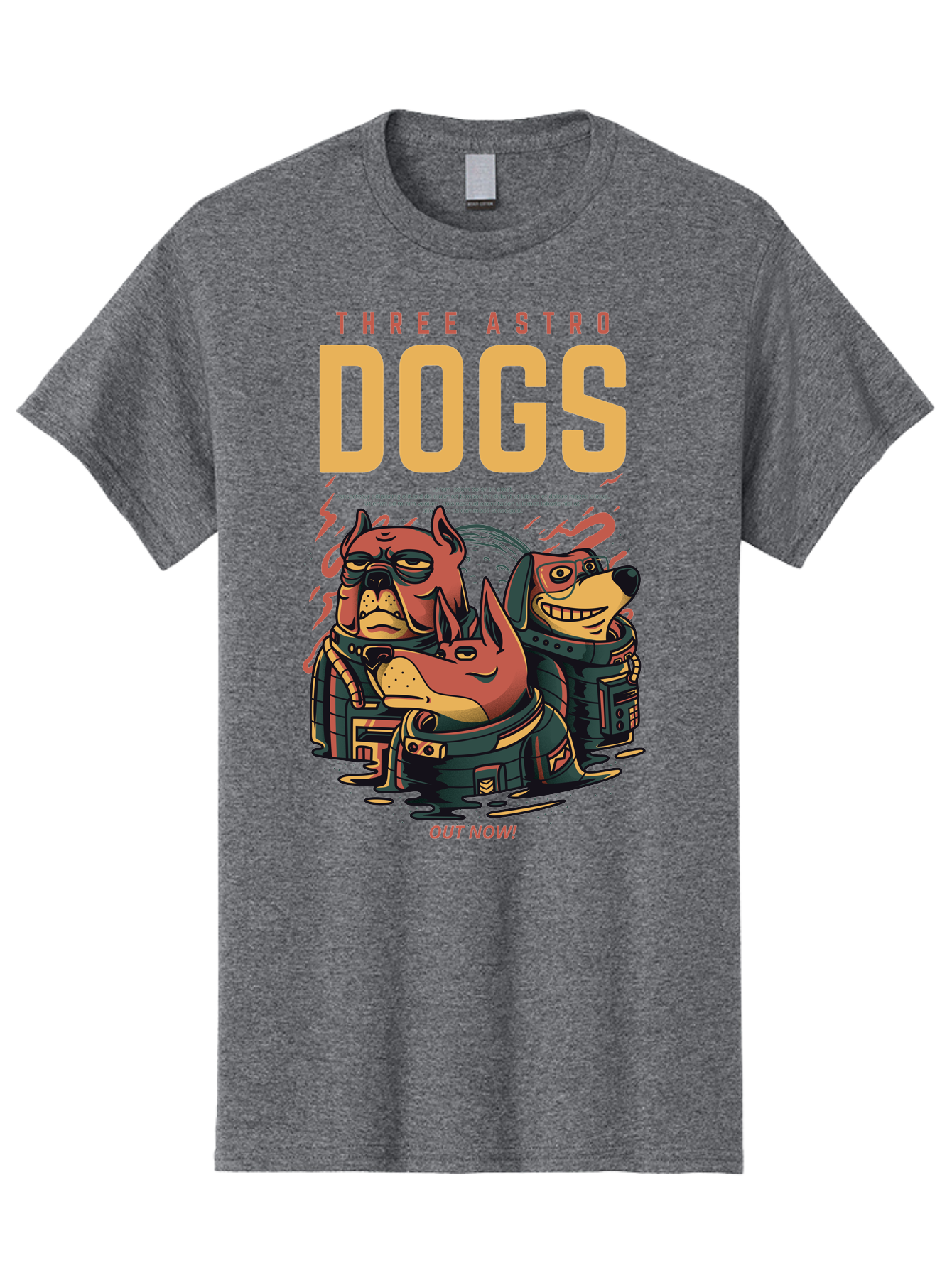 Three-Astronaut-Dogs Men'S Graphic Tee, 100% Cotton, Comfortable Casual Summer Wear, Machine Washable, Astronaut Dogs, Cartoon Characters, Space Adventure, Futuristic Artwork, Robotic Suits, Dog Illustrations, Retro-Futuristic Style, -  Aaa231