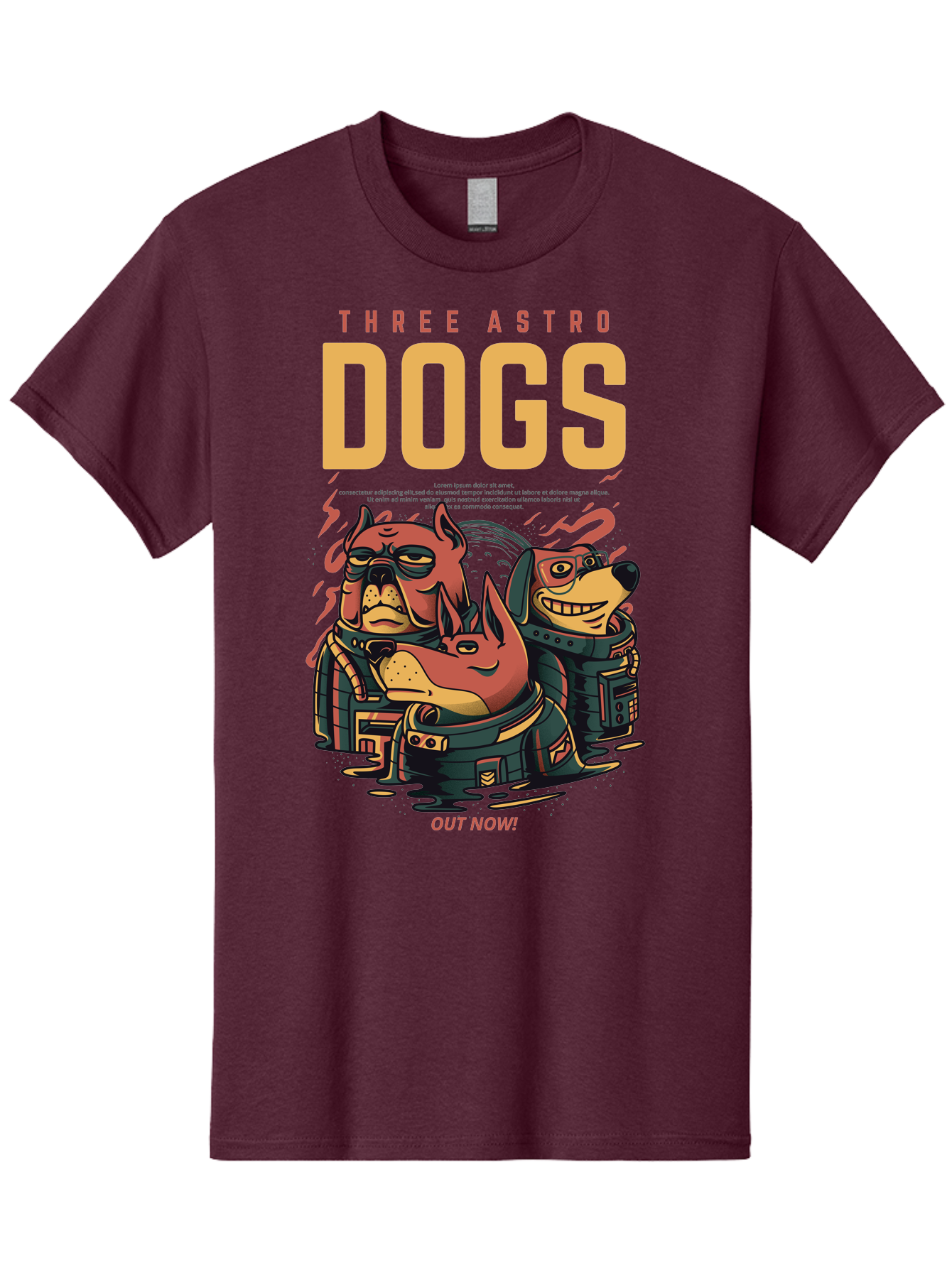 Three-Astronaut-Dogs Men'S Graphic Tee, 100% Cotton, Comfortable Casual Summer Wear, Machine Washable, Astronaut Dogs, Cartoon Characters, Space Adventure, Futuristic Artwork, Robotic Suits, Dog Illustrations, Retro-Futuristic Style, -  Aaa231