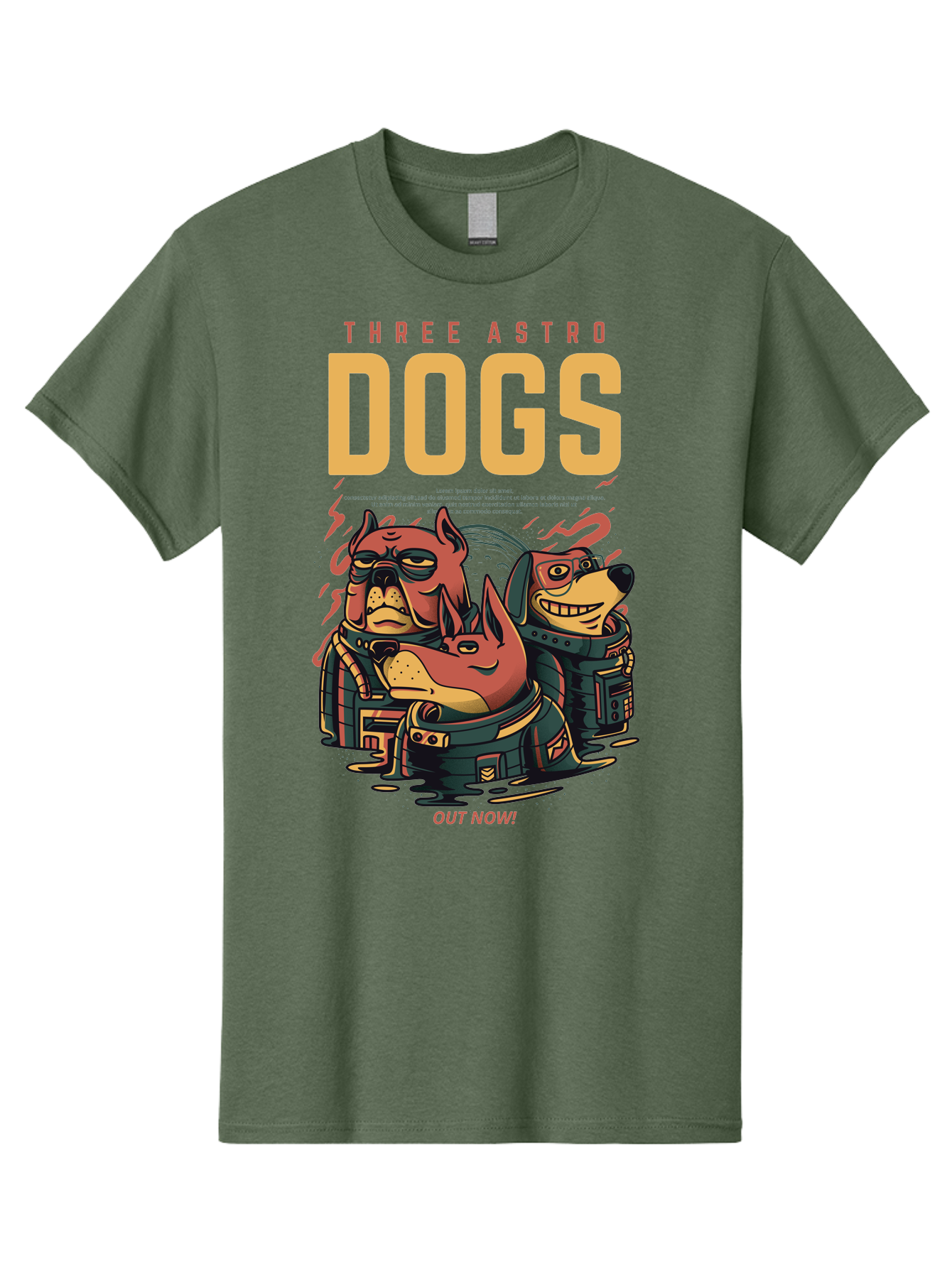 Three-Astronaut-Dogs Men'S Graphic Tee, 100% Cotton, Comfortable Casual Summer Wear, Machine Washable, Astronaut Dogs, Cartoon Characters, Space Adventure, Futuristic Artwork, Robotic Suits, Dog Illustrations, Retro-Futuristic Style, -  Aaa231