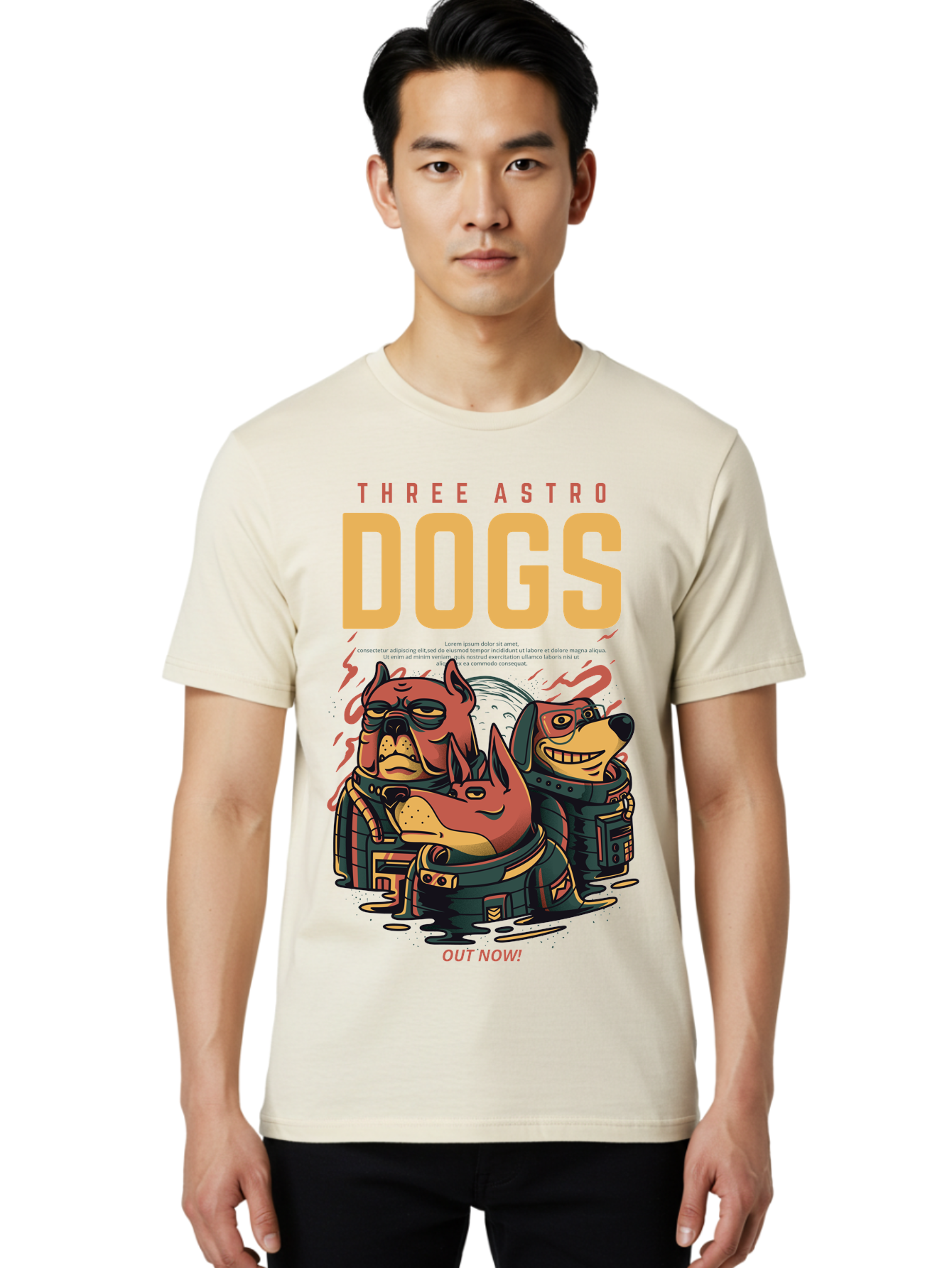 Three-Astronaut-Dogs Men'S Graphic Tee, 100% Cotton, Comfortable Casual Summer Wear, Machine Washable, Astronaut Dogs, Cartoon Characters, Space Adventure, Futuristic Artwork, Robotic Suits, Dog Illustrations, Retro-Futuristic Style, -  Aaa231