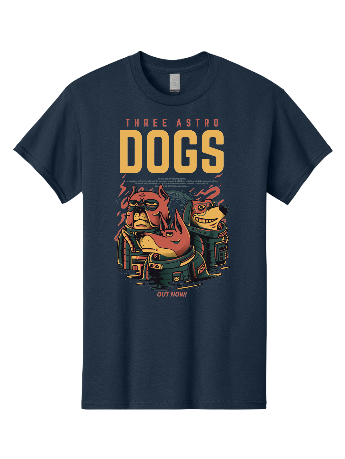 Three-Astronaut-Dogs Men'S Graphic Tee, 100% Cotton, Comfortable Casual Summer Wear, Machine Washable, Astronaut Dogs, Cartoon Characters, Space Adventure, Futuristic Artwork, Robotic Suits, Dog Illustrations, Retro-Futuristic Style, -  Aaa231