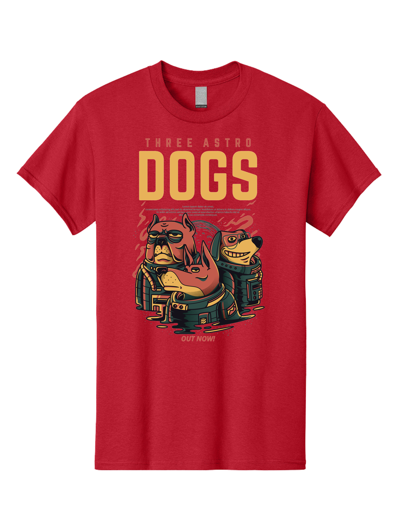 Three-Astronaut-Dogs Men'S Graphic Tee, 100% Cotton, Comfortable Casual Summer Wear, Machine Washable, Astronaut Dogs, Cartoon Characters, Space Adventure, Futuristic Artwork, Robotic Suits, Dog Illustrations, Retro-Futuristic Style, -  Aaa231