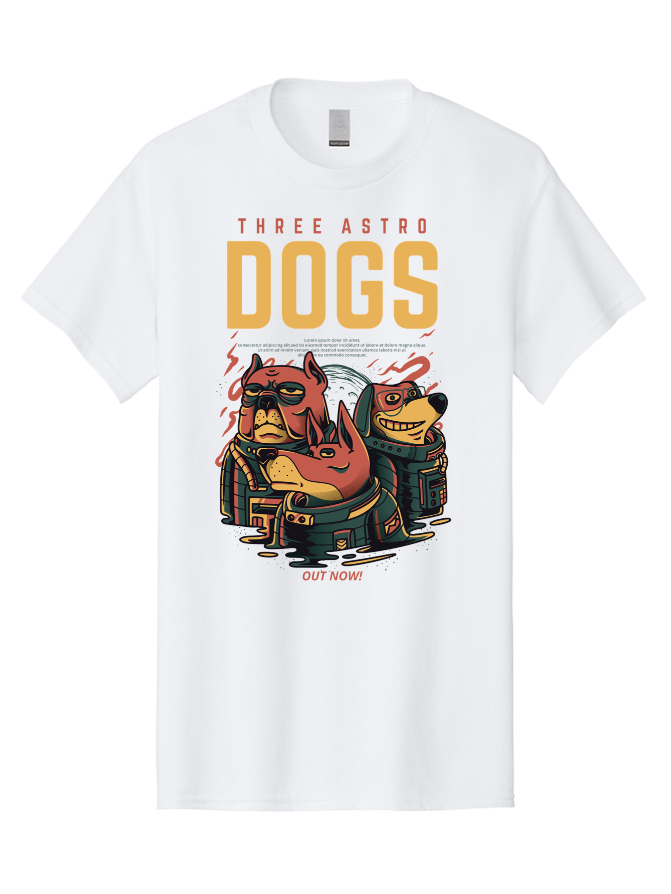 astronaut dogs, cartoon characters, space adventure, futuristic artwork, robotic suits, dog illustrations, retro-futuristic style, sci-fi animals