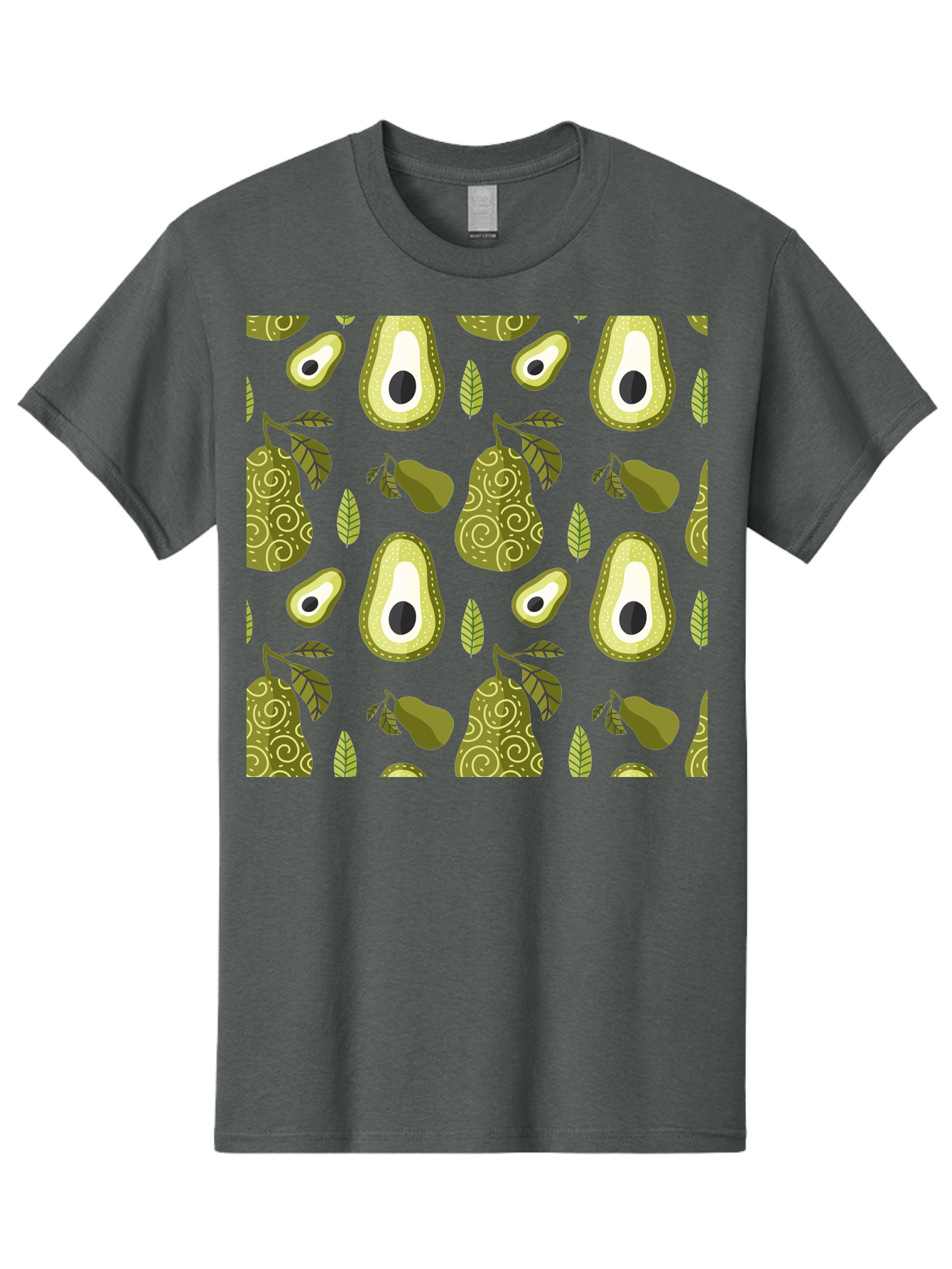 Avocado-Pattern Men'S Graphic Tee, 100% Cotton, Comfortable Casual Summer Wear, Machine Washable, Avocado Pattern, Half Avocados, Whole Avocados, Leaves, Swirls, Food Illustration, Healthy Eating, Organic Produce, Kitchen Decor, -  Aaa232