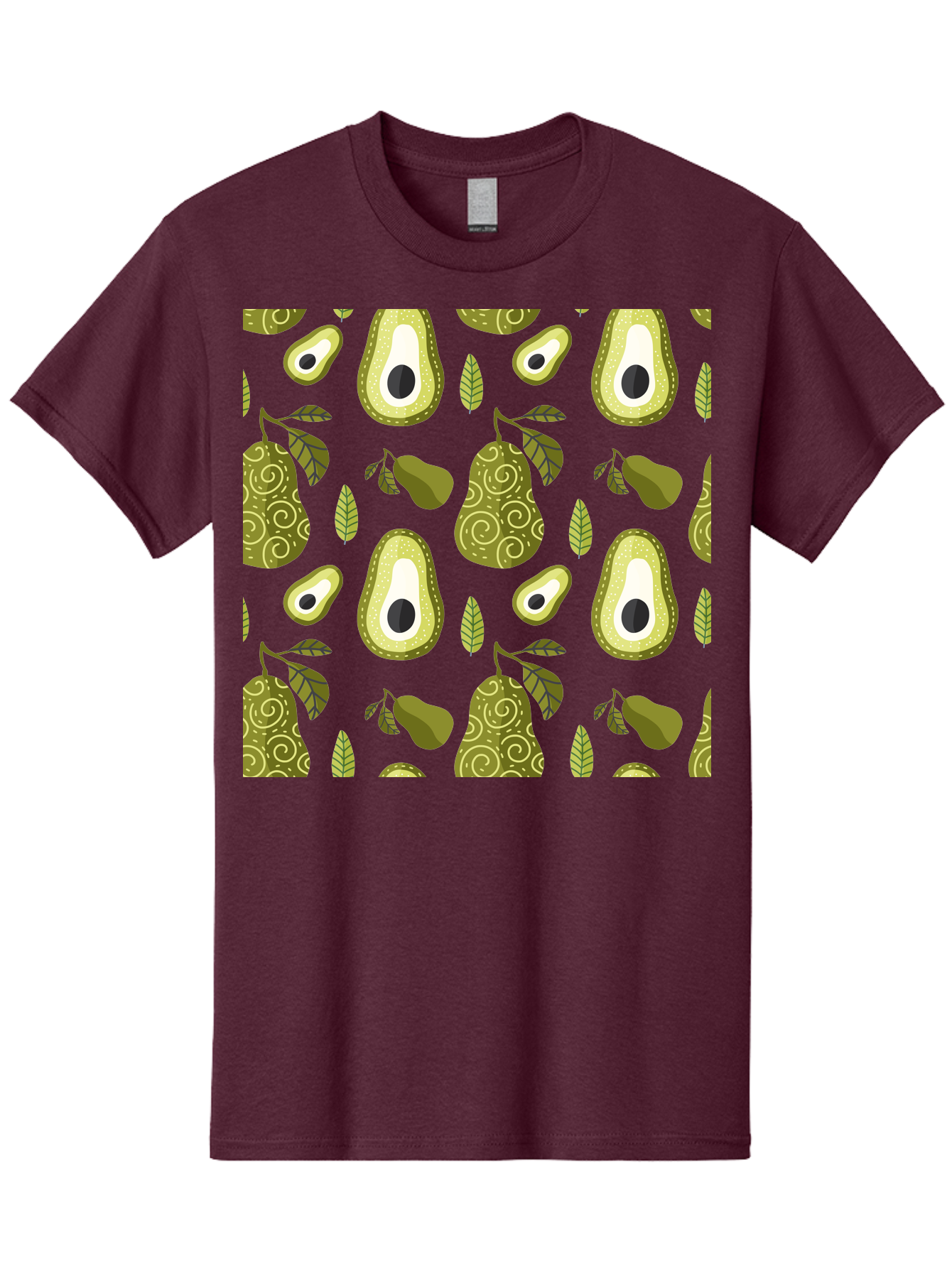 Avocado-Pattern Men'S Graphic Tee, 100% Cotton, Comfortable Casual Summer Wear, Machine Washable, Avocado Pattern, Half Avocados, Whole Avocados, Leaves, Swirls, Food Illustration, Healthy Eating, Organic Produce, Kitchen Decor, -  Aaa232