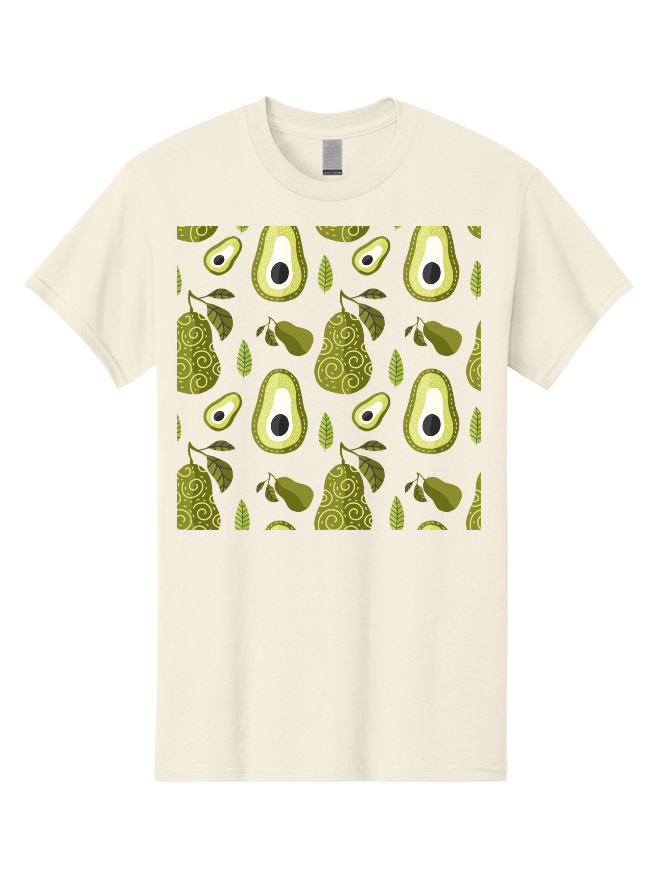 Avocado-Pattern Men'S Graphic Tee, 100% Cotton, Comfortable Casual Summer Wear, Machine Washable, Avocado Pattern, Half Avocados, Whole Avocados, Leaves, Swirls, Food Illustration, Healthy Eating, Organic Produce, Kitchen Decor, -  Aaa232
