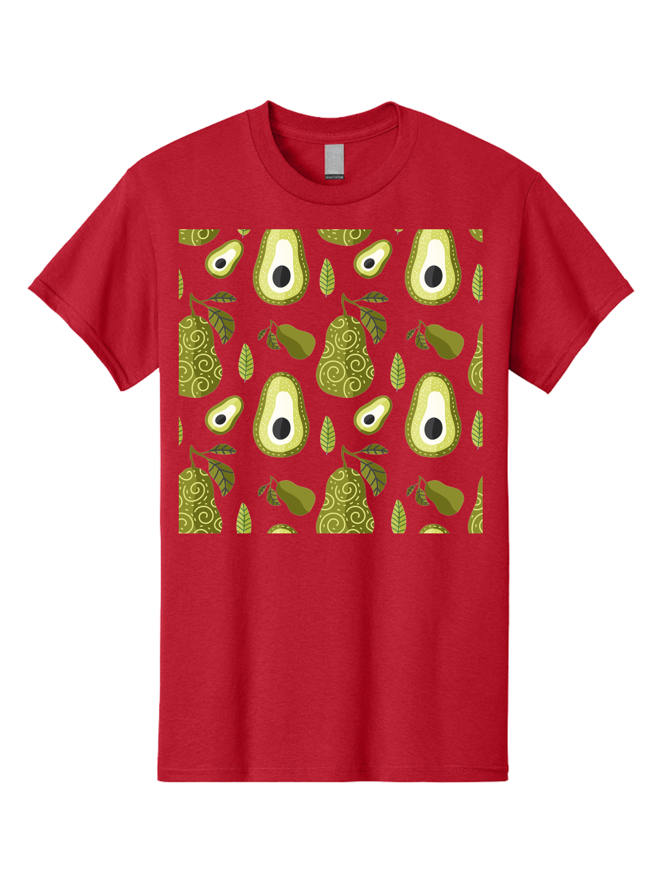 Avocado-Pattern Men'S Graphic Tee, 100% Cotton, Comfortable Casual Summer Wear, Machine Washable, Avocado Pattern, Half Avocados, Whole Avocados, Leaves, Swirls, Food Illustration, Healthy Eating, Organic Produce, Kitchen Decor, -  Aaa232