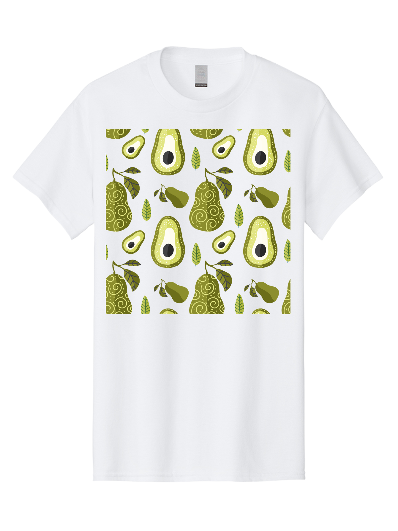 Avocado-Pattern Men'S Graphic Tee, 100% Cotton, Comfortable Casual Summer Wear, Machine Washable, Avocado Pattern, Half Avocados, Whole Avocados, Leaves, Swirls, Food Illustration, Healthy Eating, Organic Produce, Kitchen Decor, -  Aaa232