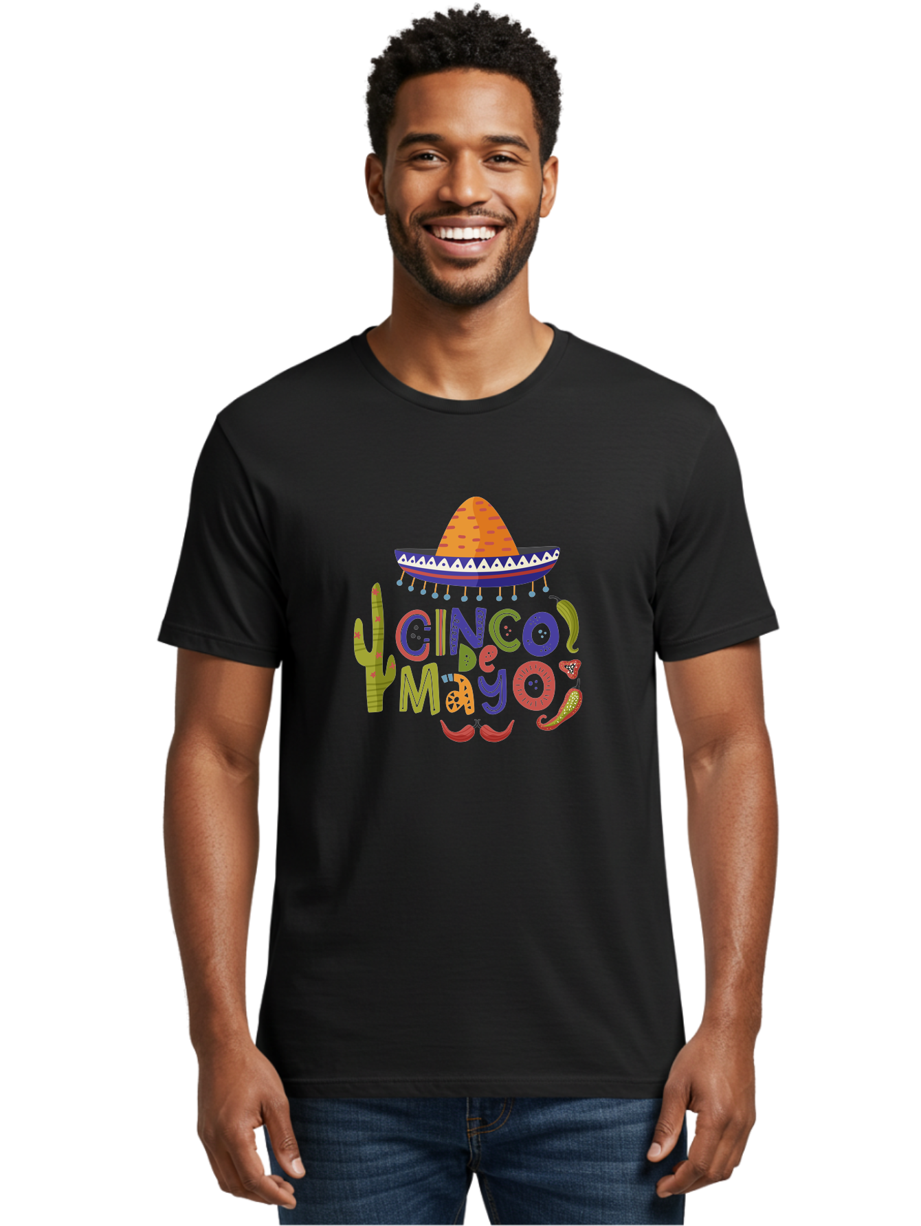 Cinco-De-Mayo-1 Men'S Graphic Tee, 100% Cotton, Comfortable Casual Summer Wear, Machine Washable, Cinco De Mayo, Sombrero, Chili Peppers, Cactus, Festive Design, Vibrant Colors, Mexican Heritage, Cultural Celebration, Fiesta Theme, -  Aaa233