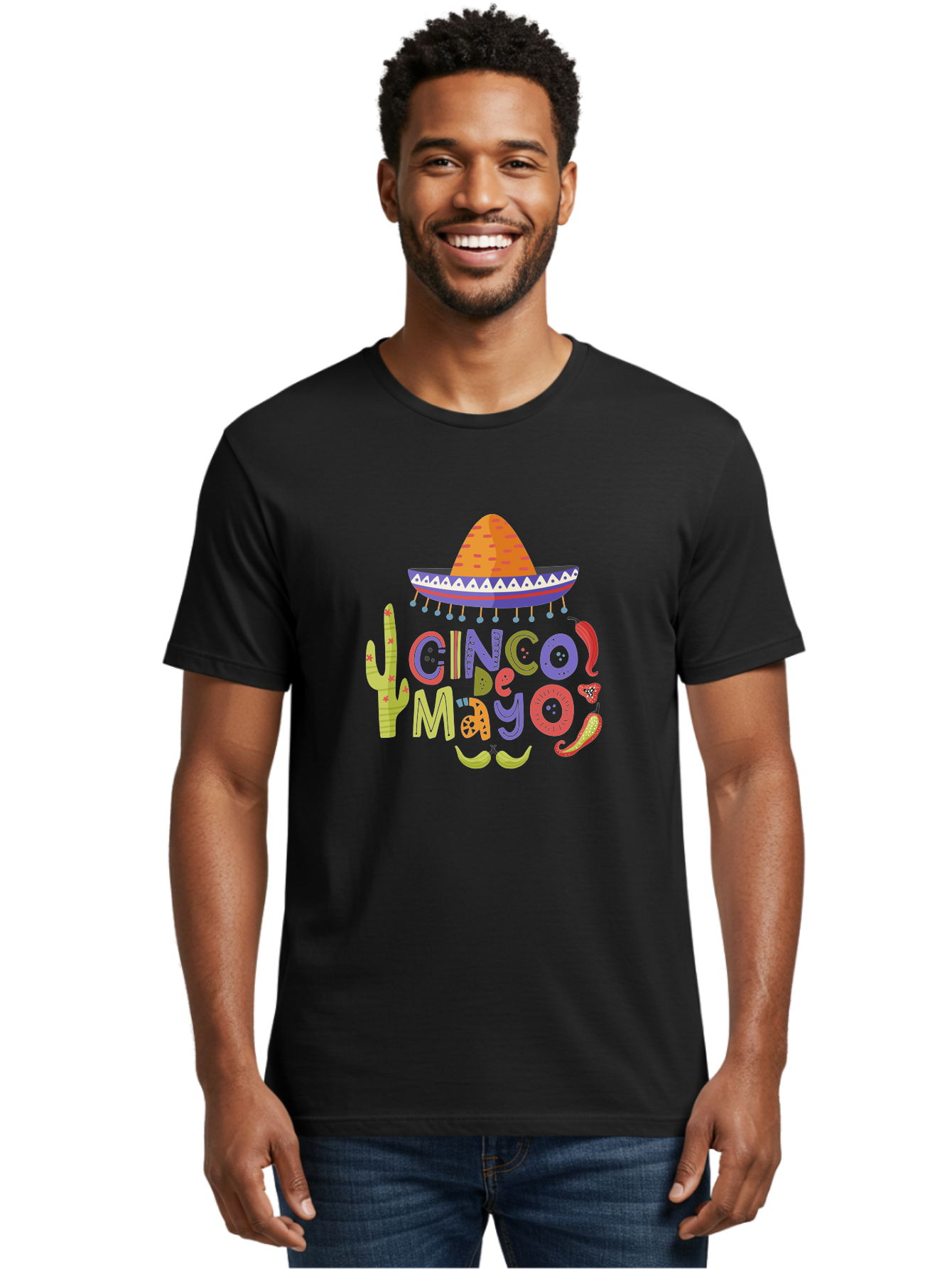 Cinco-De-Mayo-2 Men'S Graphic Tee, 100% Cotton, Comfortable Casual Summer Wear, Machine Washable, Cinco De Mayo, Mexican Holiday, Festive Celebration, Colorful Sombrero, Cactus, Chili Peppers, Vibrant Colors, Fiesta Theme, Party Decoration, -  Aaa234