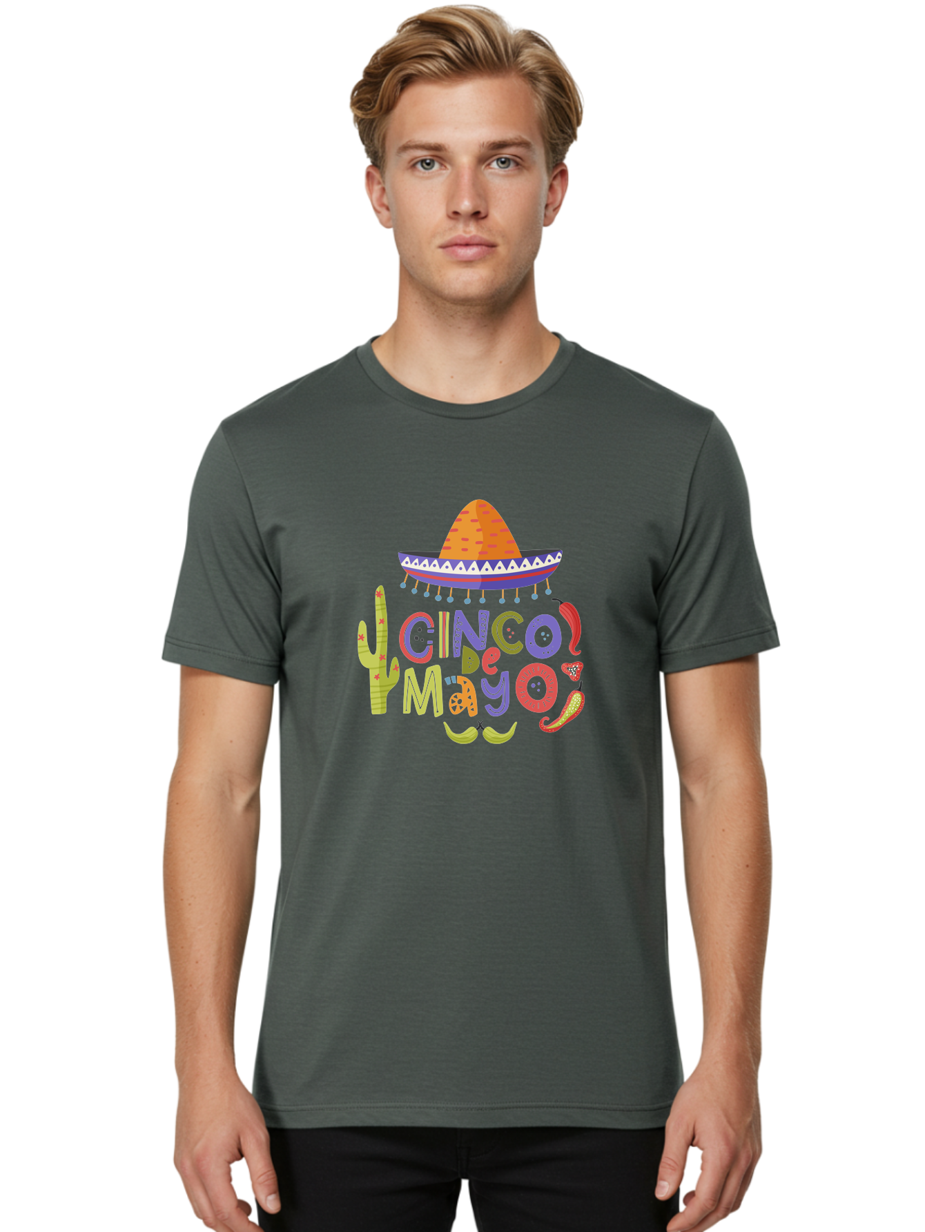 Cinco-De-Mayo-2 Men'S Graphic Tee, 100% Cotton, Comfortable Casual Summer Wear, Machine Washable, Cinco De Mayo, Mexican Holiday, Festive Celebration, Colorful Sombrero, Cactus, Chili Peppers, Vibrant Colors, Fiesta Theme, Party Decoration, -  Aaa234