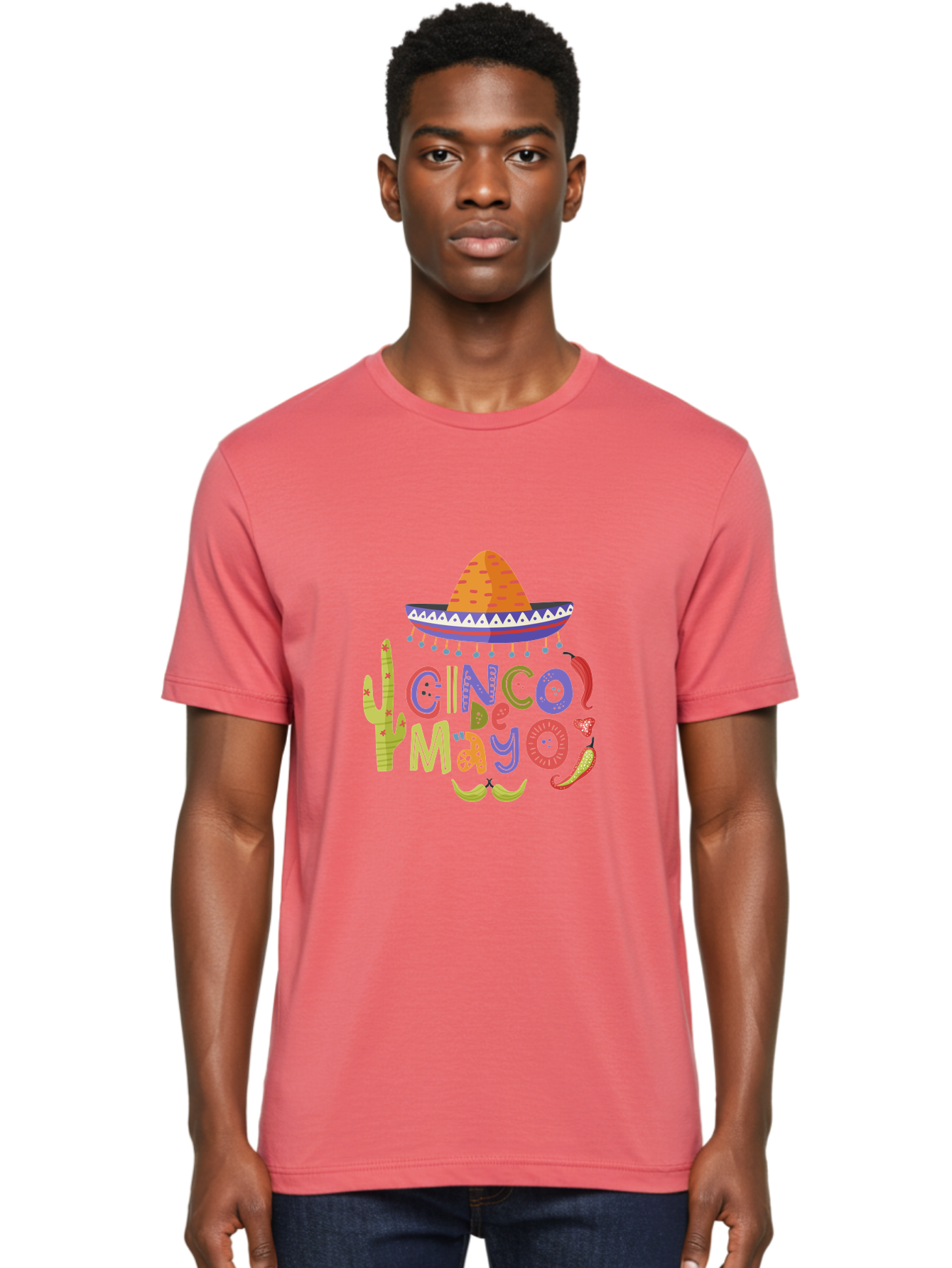 Cinco-De-Mayo-2 Men'S Graphic Tee, 100% Cotton, Comfortable Casual Summer Wear, Machine Washable, Cinco De Mayo, Mexican Holiday, Festive Celebration, Colorful Sombrero, Cactus, Chili Peppers, Vibrant Colors, Fiesta Theme, Party Decoration, -  Aaa234