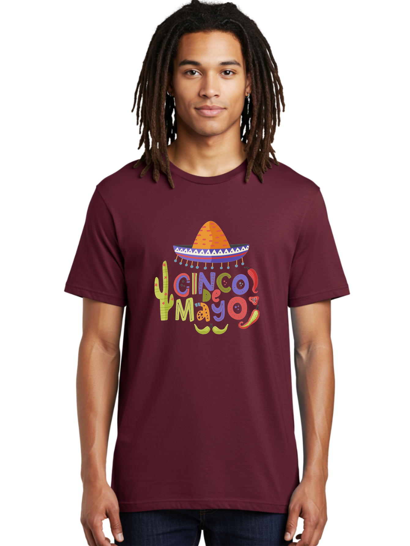 Cinco-De-Mayo-2 Men'S Graphic Tee, 100% Cotton, Comfortable Casual Summer Wear, Machine Washable, Cinco De Mayo, Mexican Holiday, Festive Celebration, Colorful Sombrero, Cactus, Chili Peppers, Vibrant Colors, Fiesta Theme, Party Decoration, -  Aaa234
