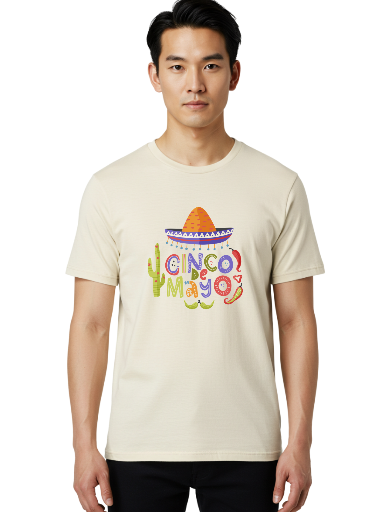 Cinco-De-Mayo-2 Men'S Graphic Tee, 100% Cotton, Comfortable Casual Summer Wear, Machine Washable, Cinco De Mayo, Mexican Holiday, Festive Celebration, Colorful Sombrero, Cactus, Chili Peppers, Vibrant Colors, Fiesta Theme, Party Decoration, -  Aaa234