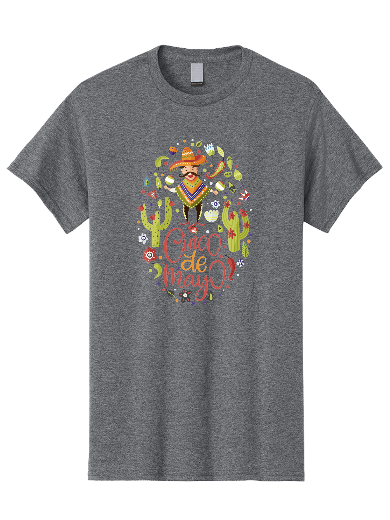 Cinco-De-Mayo Men'S Graphic Tee, 100% Cotton, Comfortable Casual Summer Wear, Machine Washable, Mexican Man, Sombrero, Poncho, Mustache, Maracas, Cacti, Flowers, Butterflies, Birds, Festive Atmosphere, Latin Culture, Holiday Celebration, -  Aaa240
