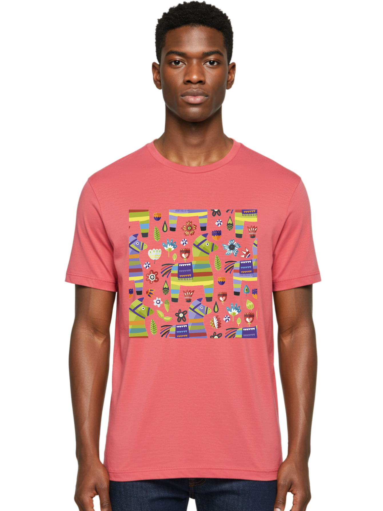 Colorful-Pattern Men'S Graphic Tee, 100% Cotton, Comfortable Casual Summer Wear, Machine Washable, Colorful Fish Pattern, Vibrant Flowers, Playful Design, Striped Elements, Whimsical Shapes, Abstract Art -  Aaa241