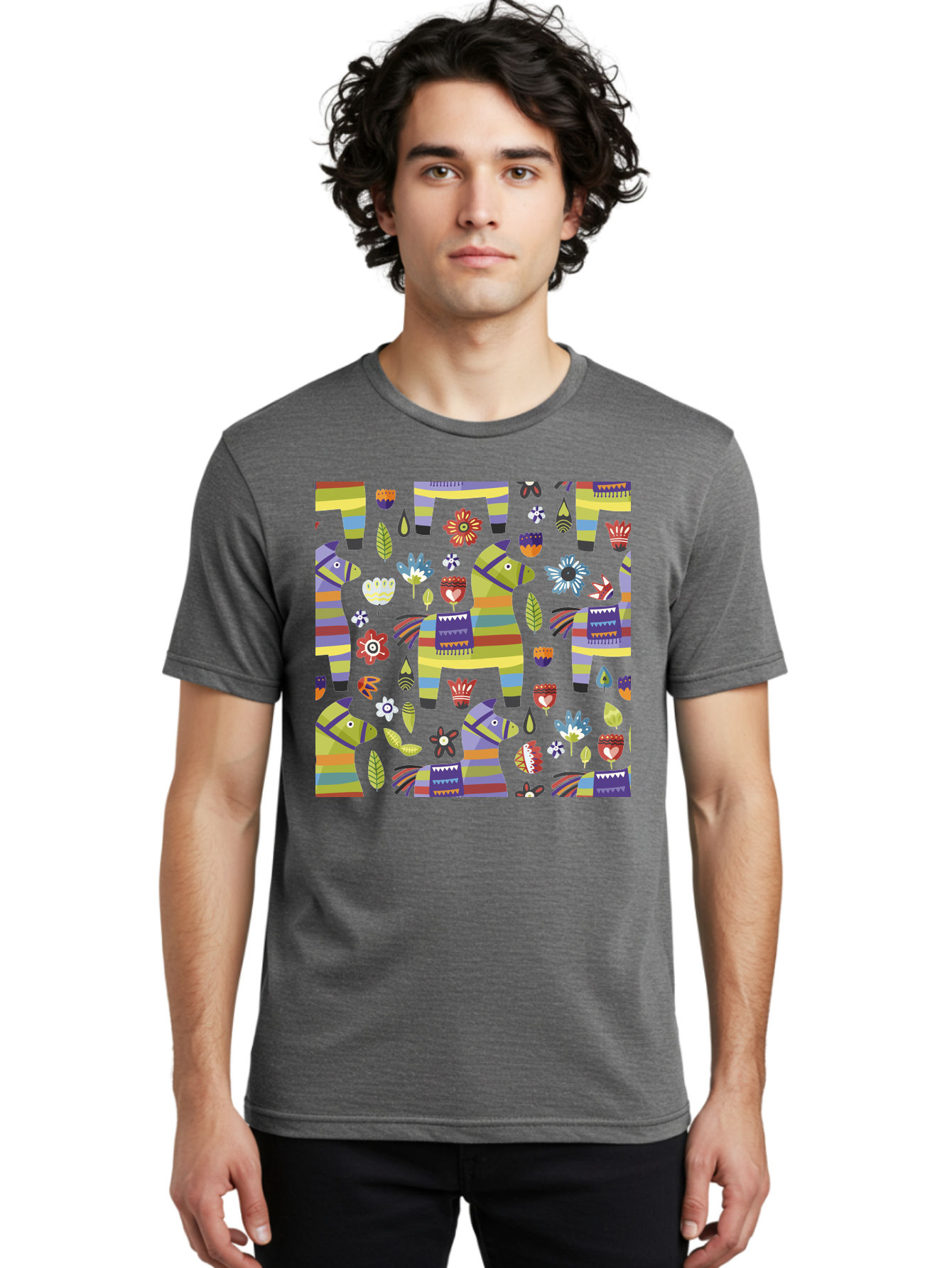 Colorful-Pattern Men'S Graphic Tee, 100% Cotton, Comfortable Casual Summer Wear, Machine Washable, Colorful Fish Pattern, Vibrant Flowers, Playful Design, Striped Elements, Whimsical Shapes, Abstract Art -  Aaa241