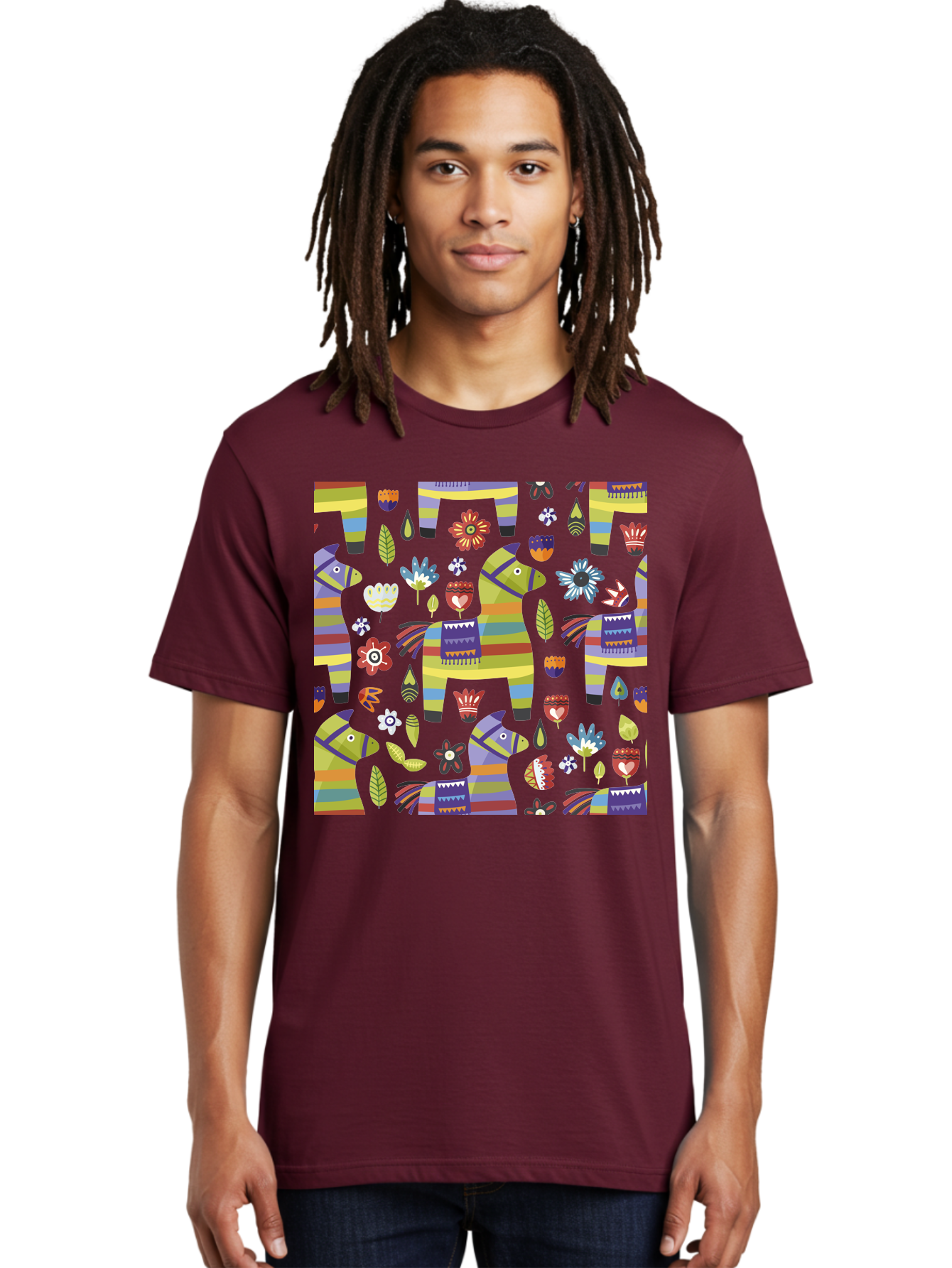 Colorful-Pattern Men'S Graphic Tee, 100% Cotton, Comfortable Casual Summer Wear, Machine Washable, Colorful Fish Pattern, Vibrant Flowers, Playful Design, Striped Elements, Whimsical Shapes, Abstract Art -  Aaa241